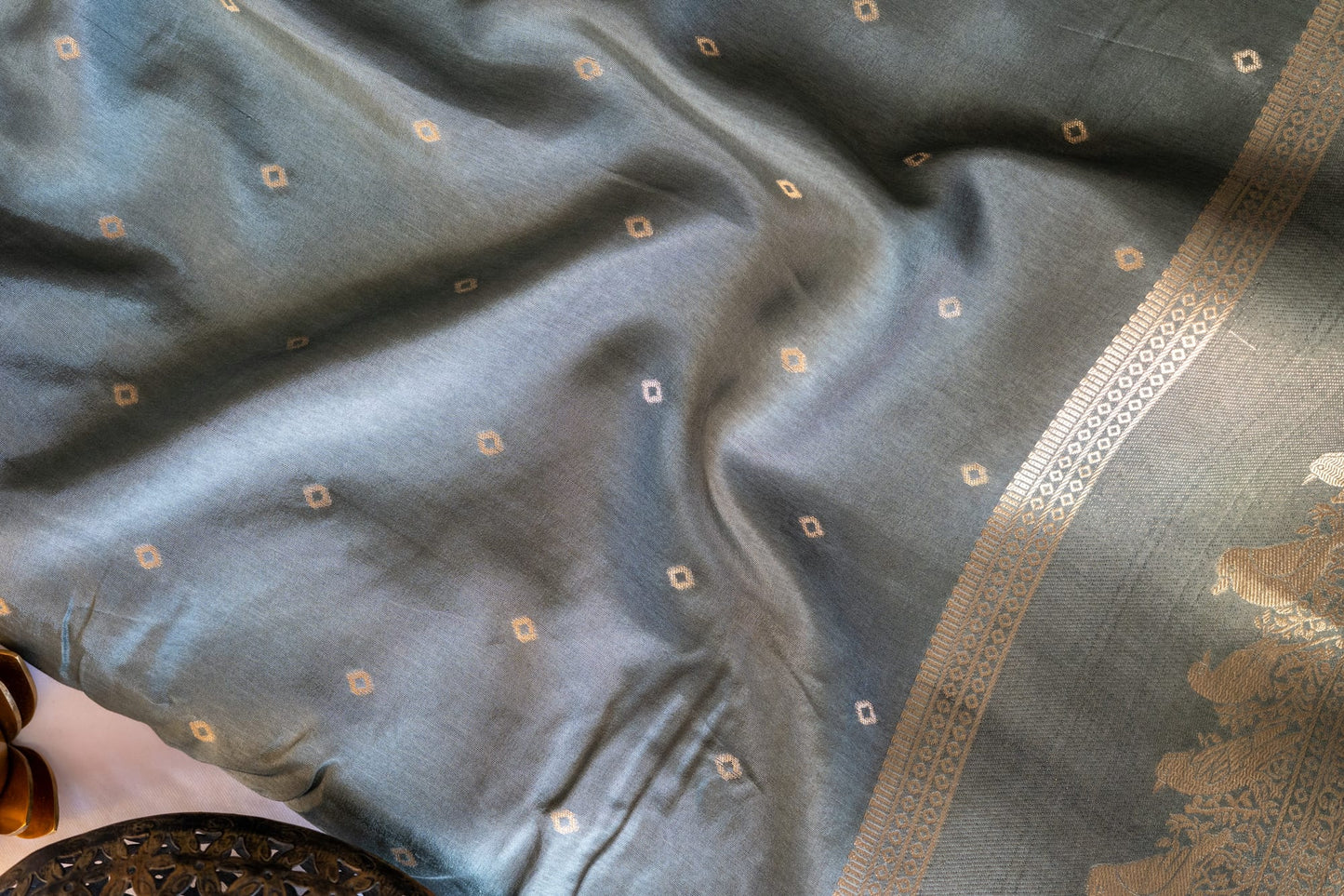 Grey bird print resin silk