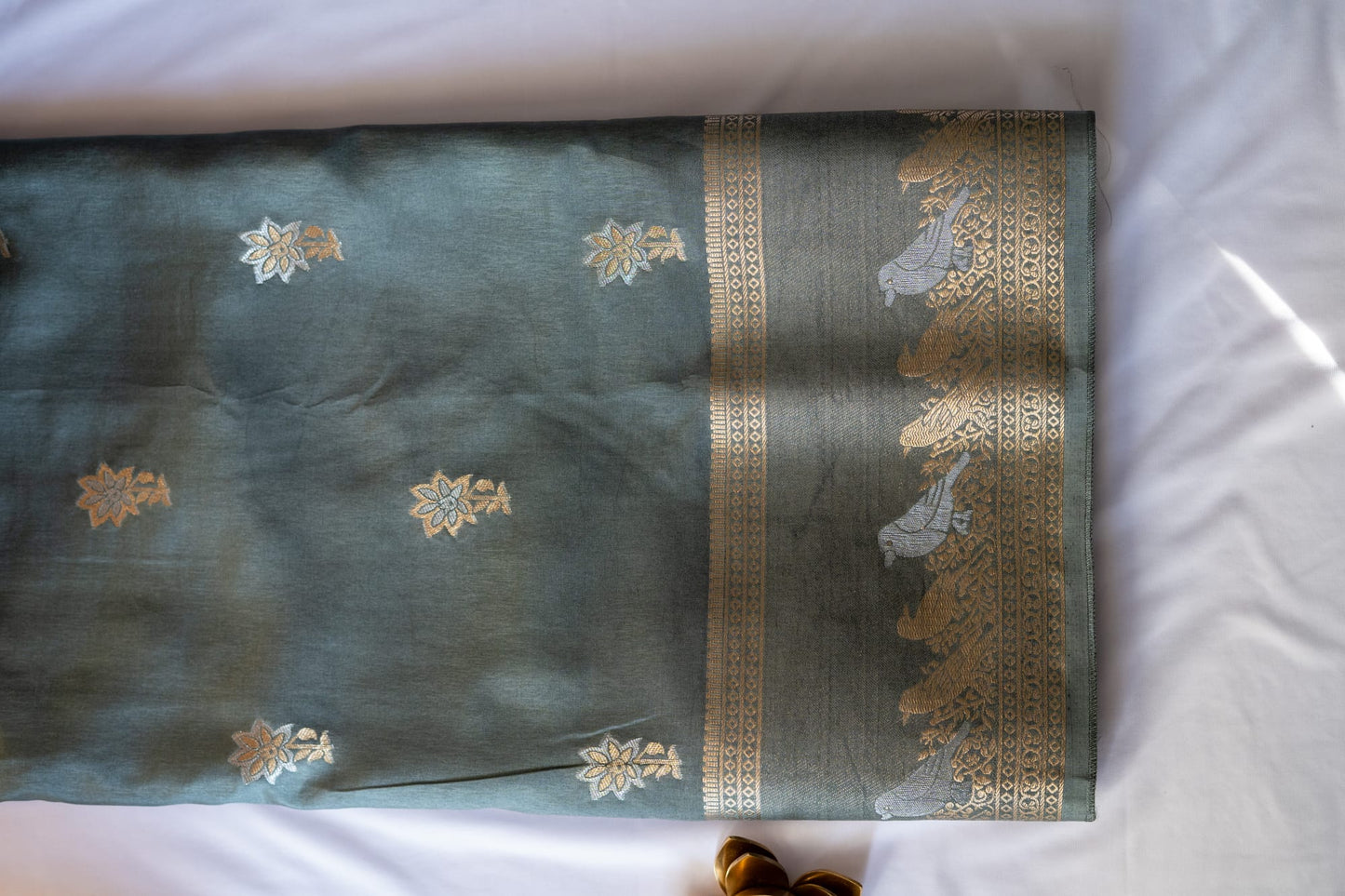 Grey bird print resin silk