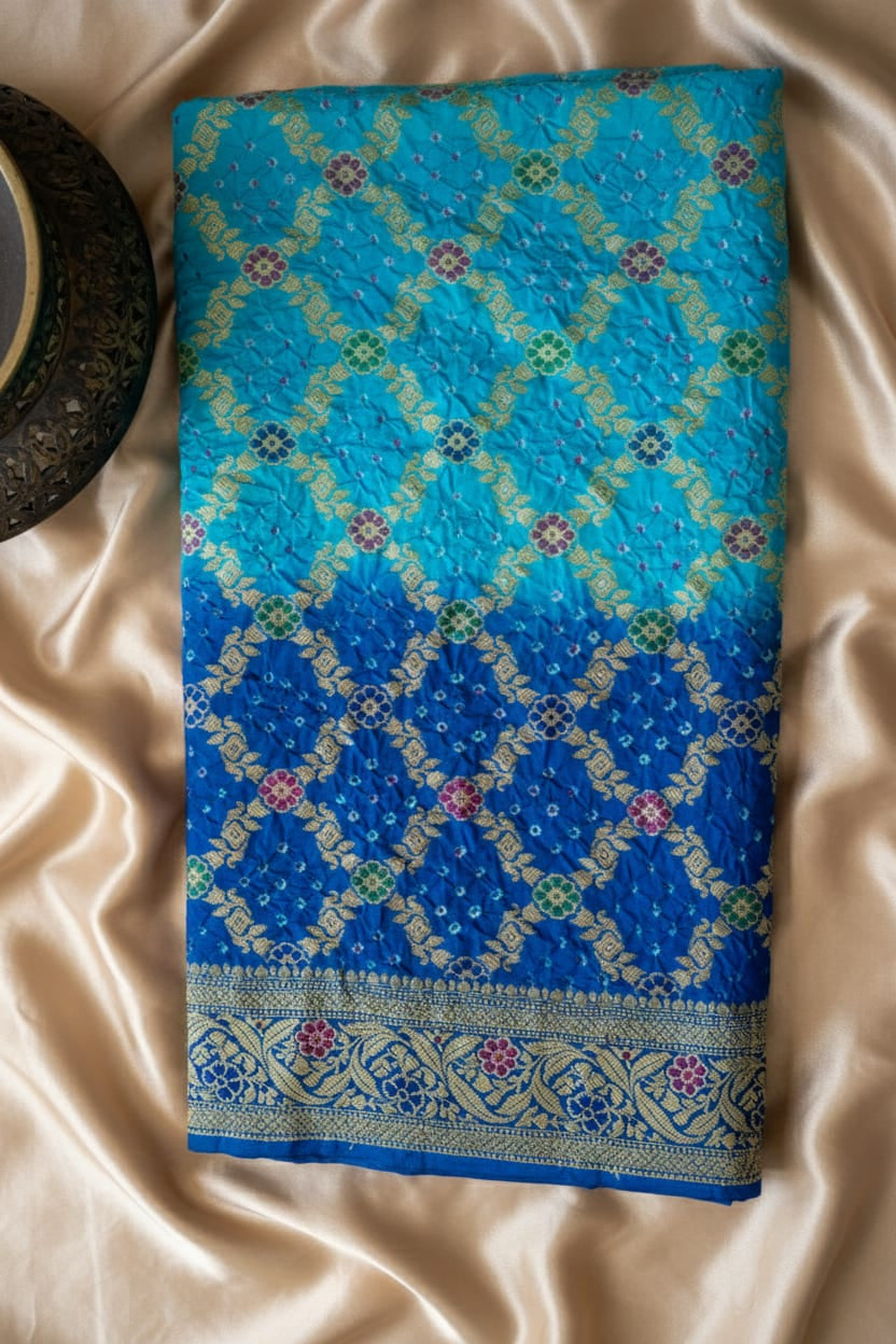 Kashi Bandhej - Blue and Light Blue Contrast