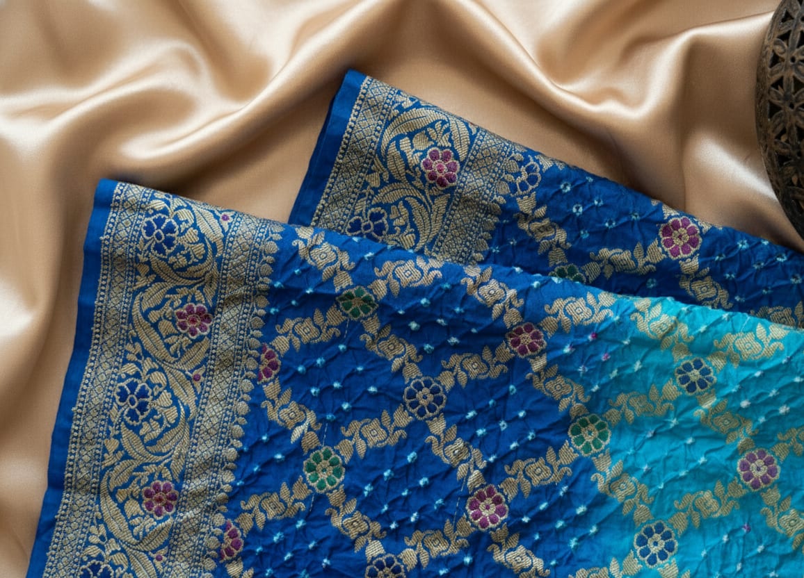 Kashi Bandhej - Blue and Light Blue Contrast