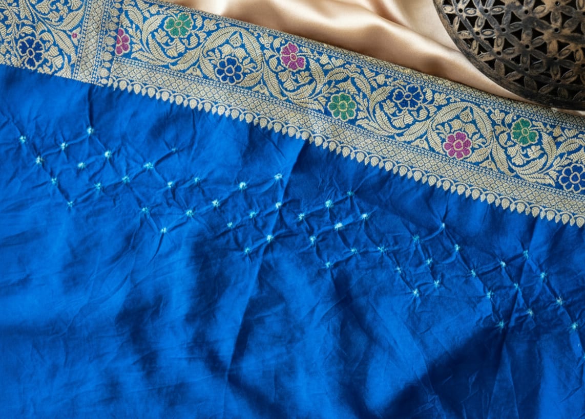 Kashi Bandhej - Blue and Light Blue Contrast