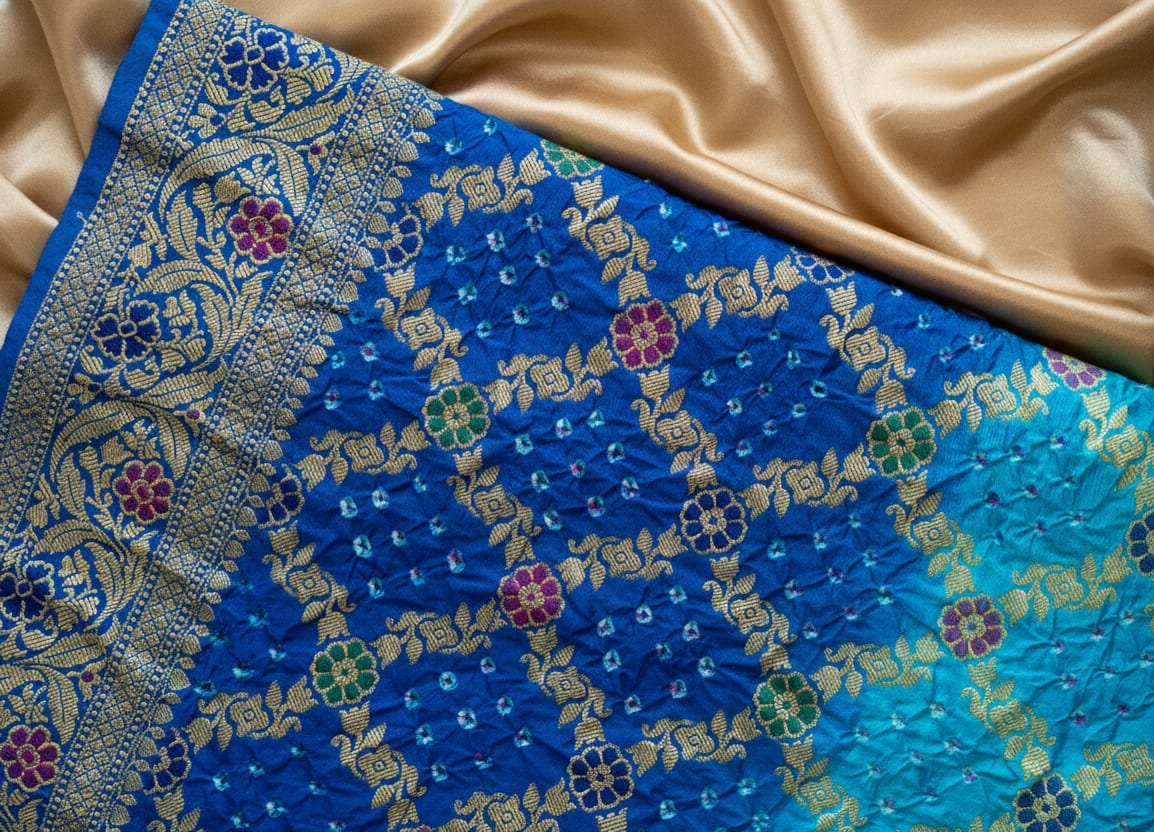 Kashi Bandhej - Blue and Light Blue Contrast