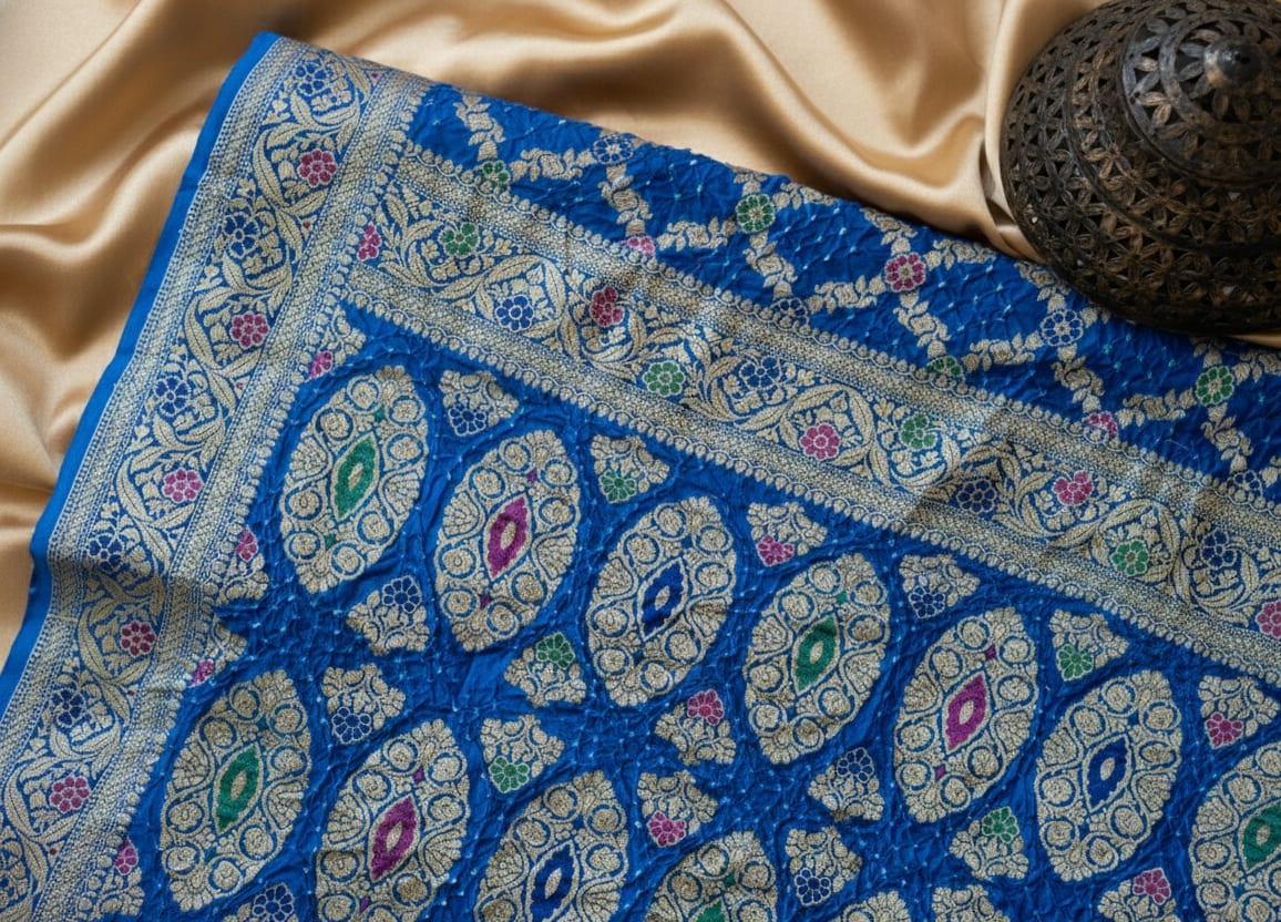 Kashi Bandhej - Blue and Light Blue Contrast