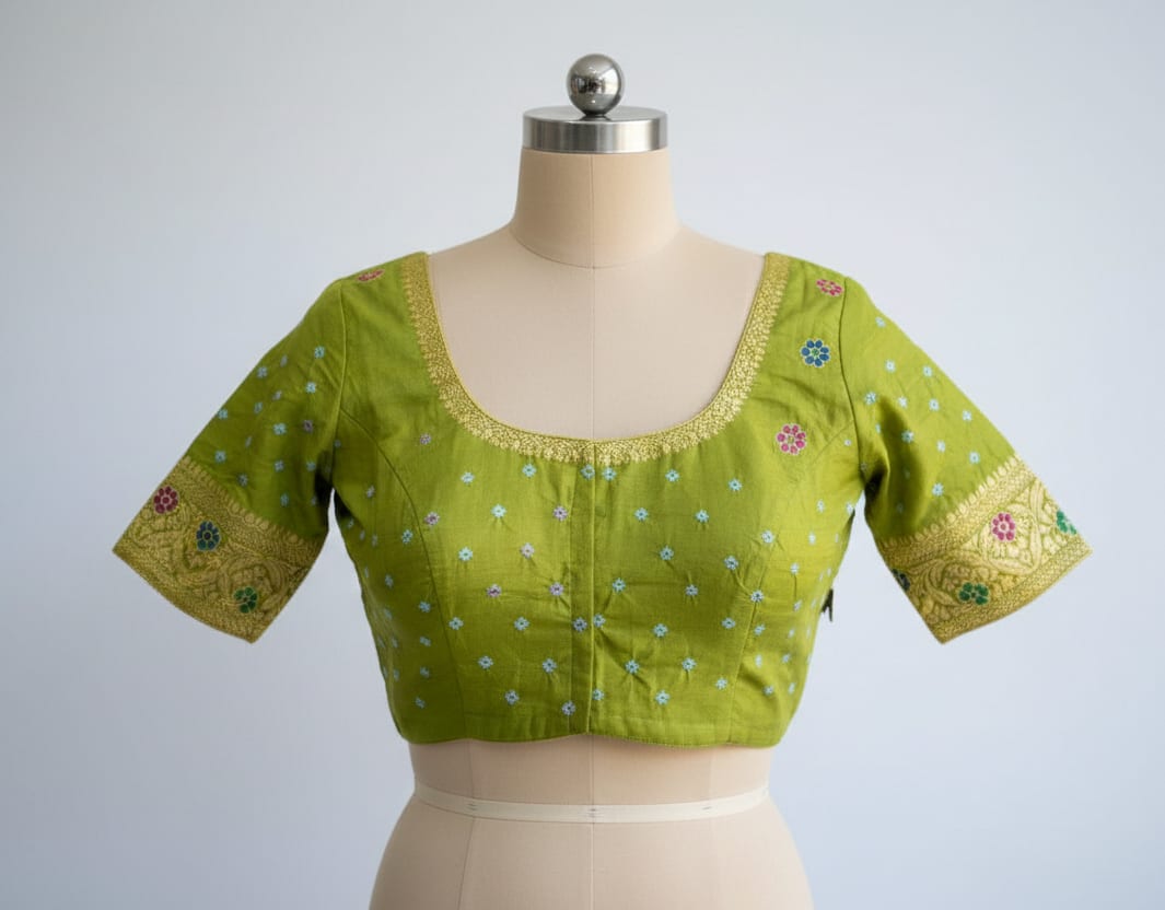 Kashi Bandhej - Pink and Parrot Green Contrast