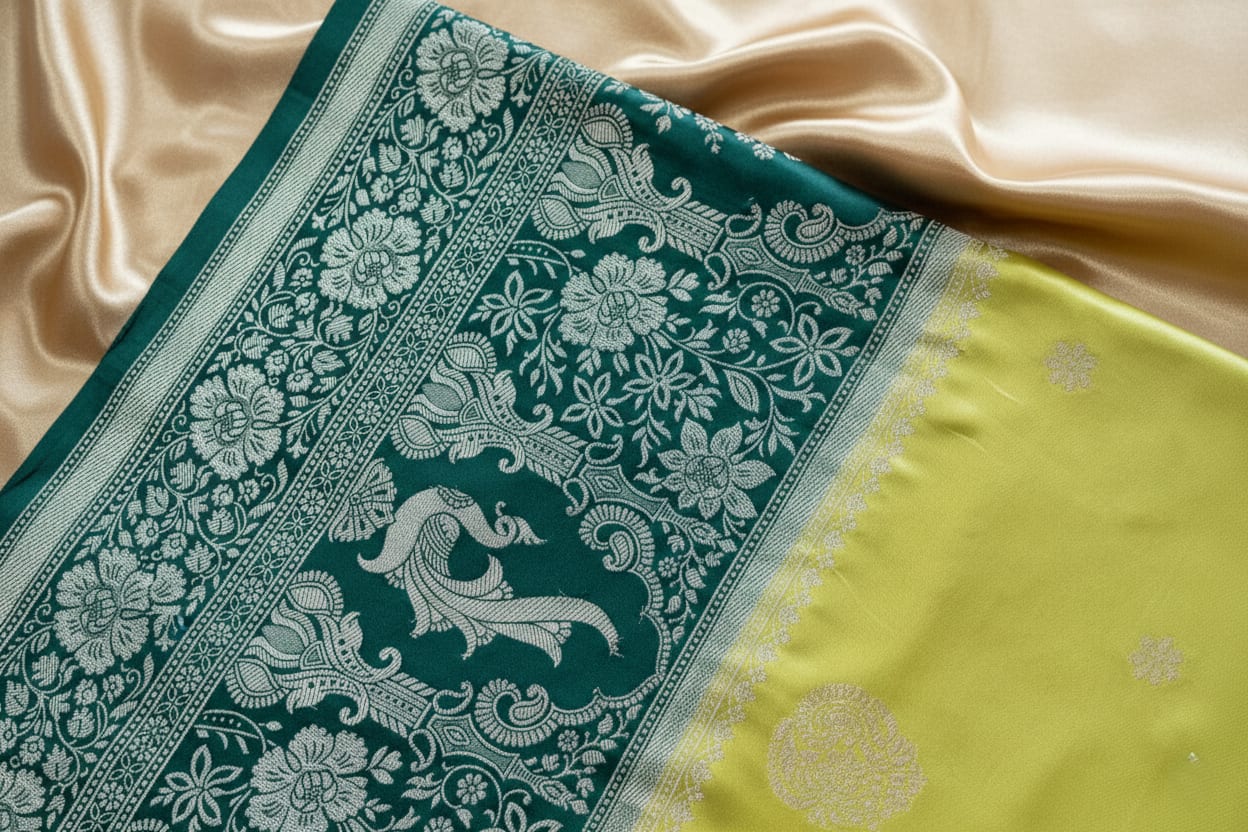 Kashi Riwayat Gajji Silk - Green and Light Green contrast