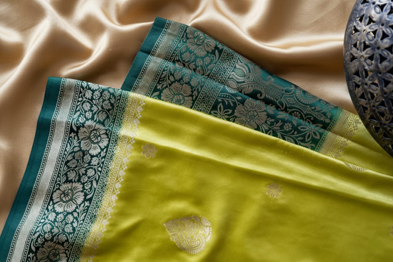 Kashi Riwayat Gajji Silk - Green and Light Green contrast