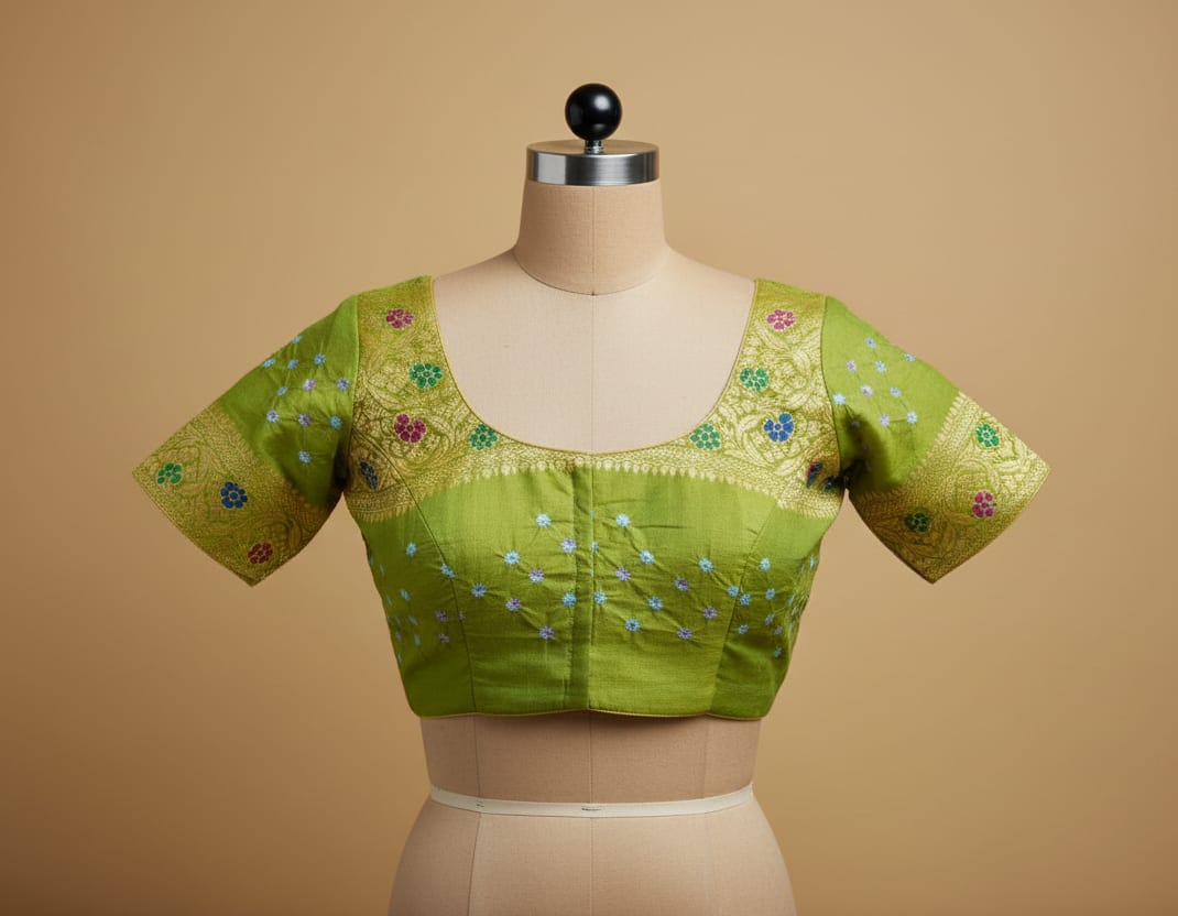 Kashi Bandhej - Pink and Parrot Green Contrast