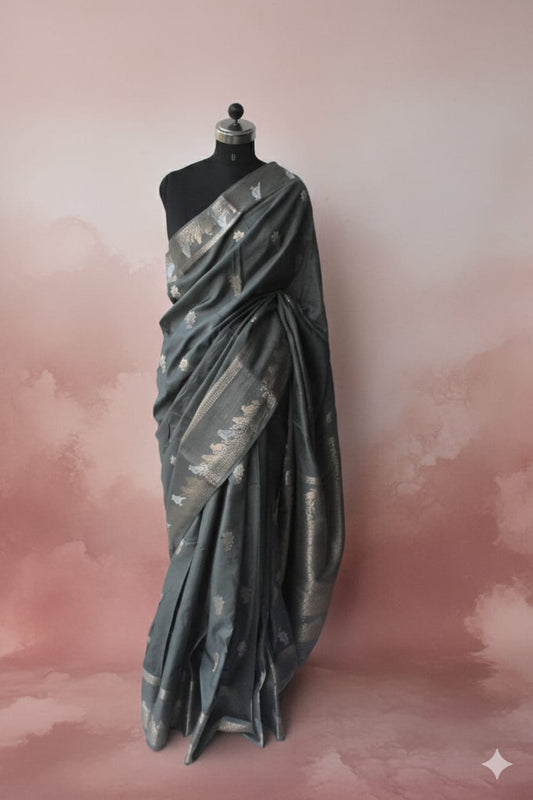 Grey bird print resin silk