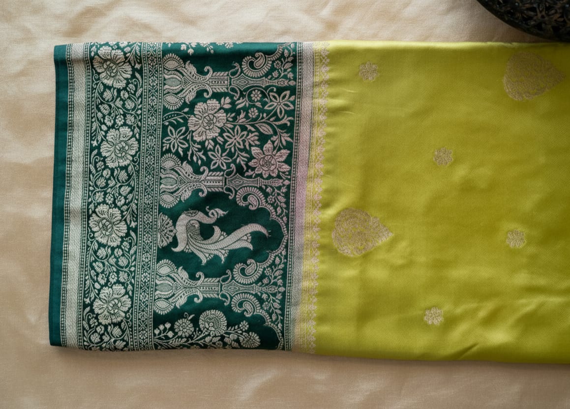 Kashi Riwayat Gajji Silk - Green and Light Green contrast