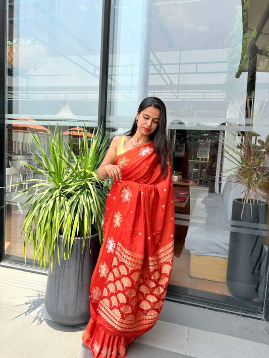 Kashi Mashru - Kesari Sona Roopa Banarasi saree