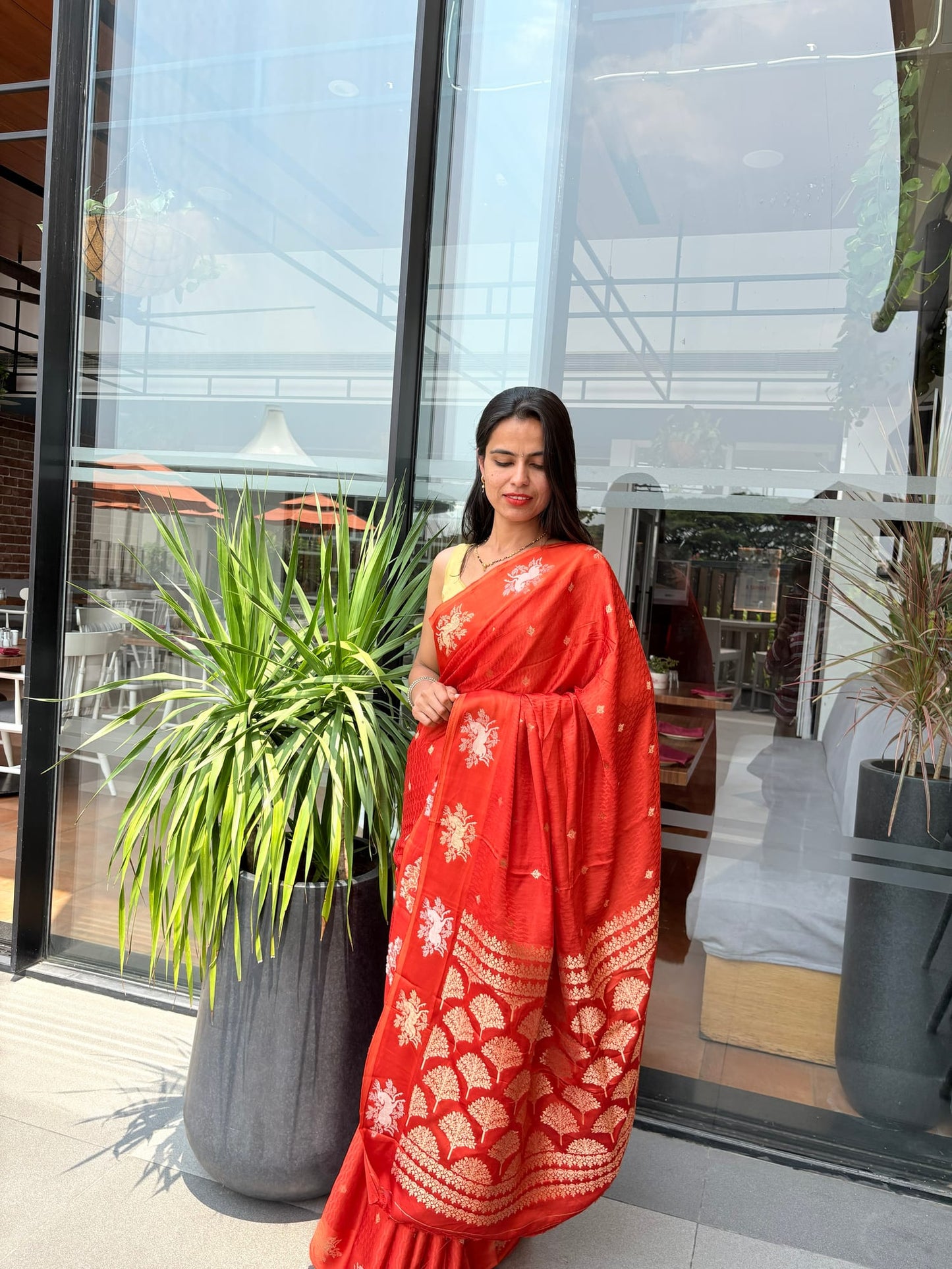 Kashi Mashru - Kesari Sona Roopa Banarasi saree