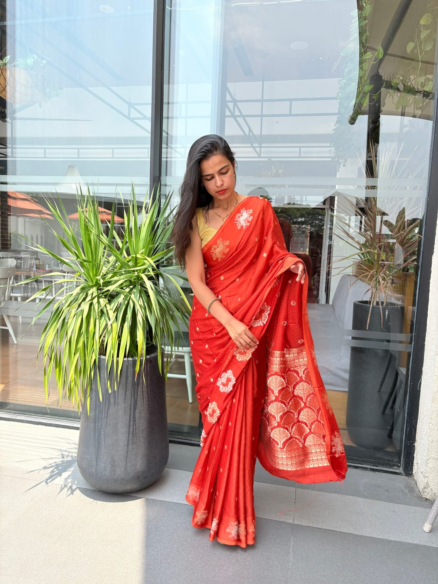Kashi Mashru - Kesari Sona Roopa Banarasi saree