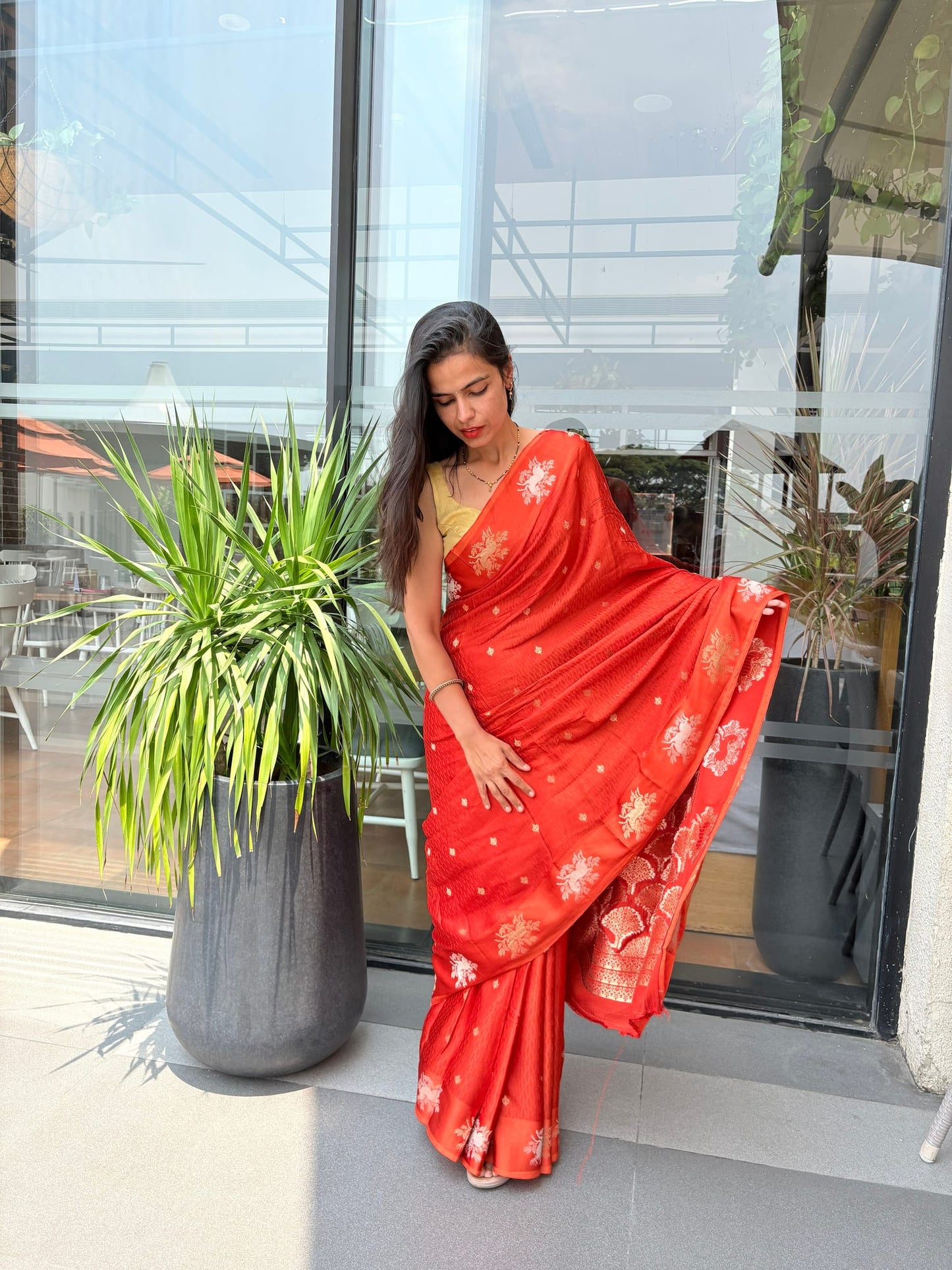 Kashi Mashru - Kesari Sona Roopa Banarasi saree