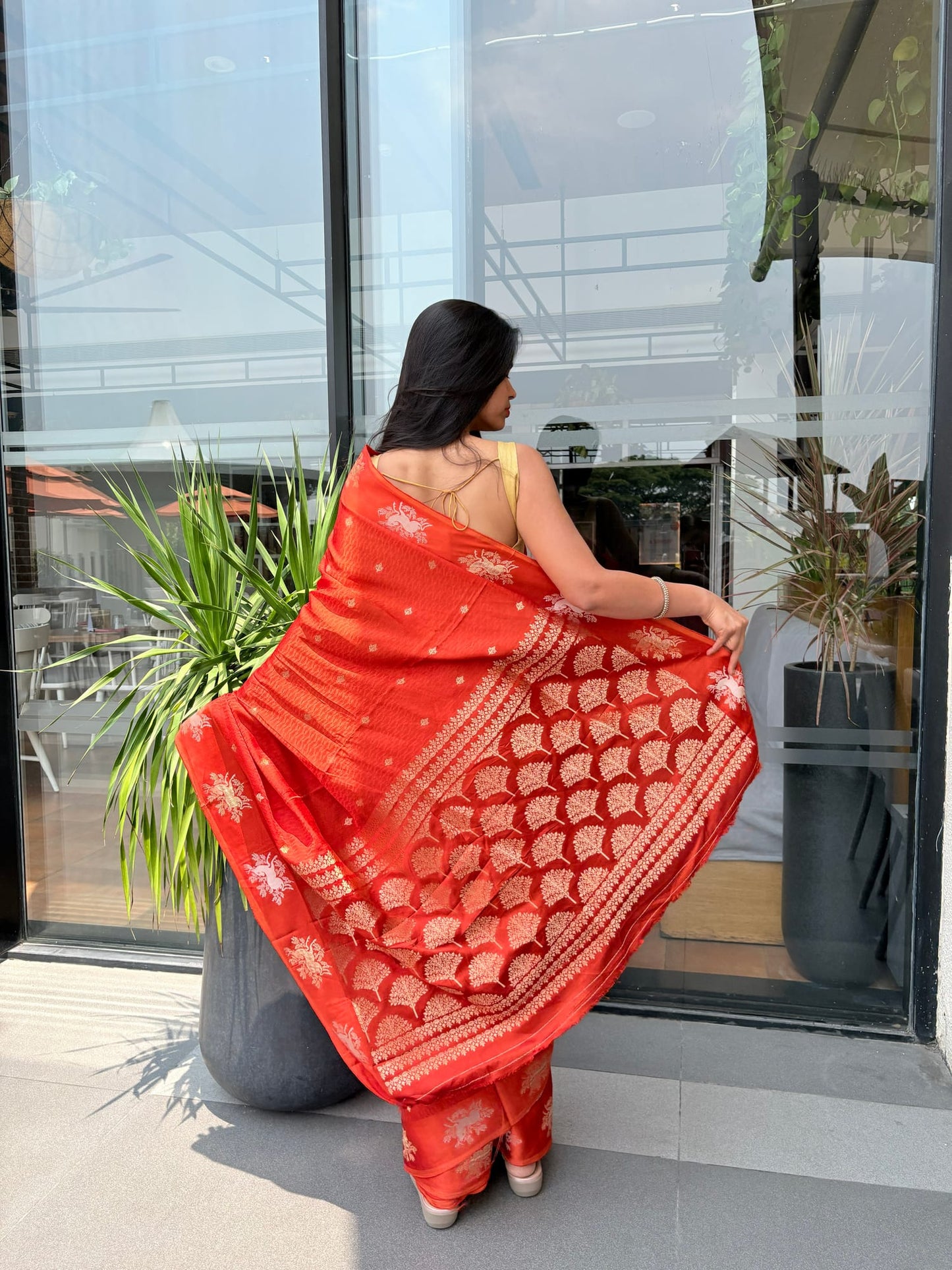 Kashi Mashru - Kesari Sona Roopa Banarasi saree