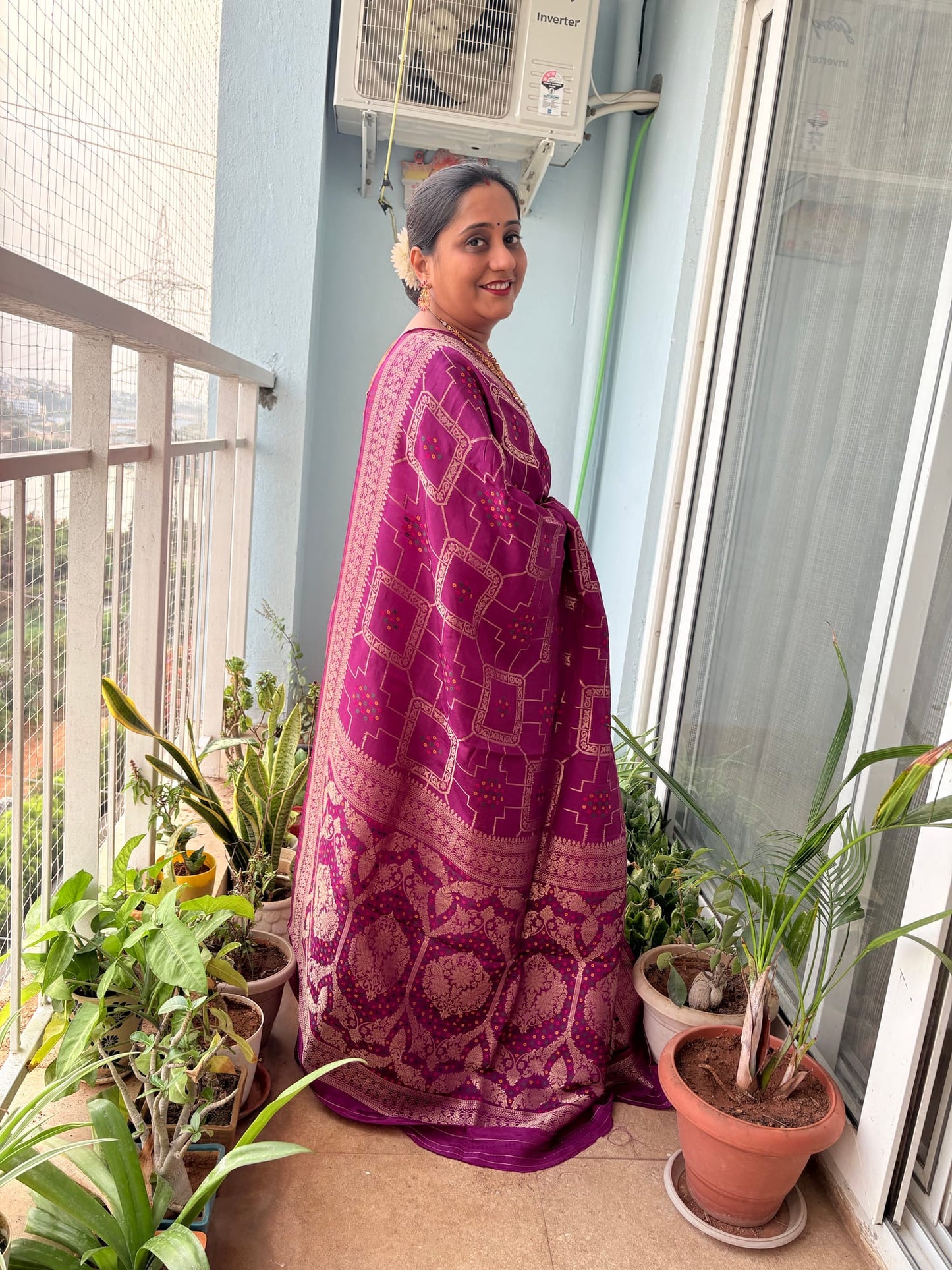 Kashi Crepe - Light Purple Bandhej Banarasi