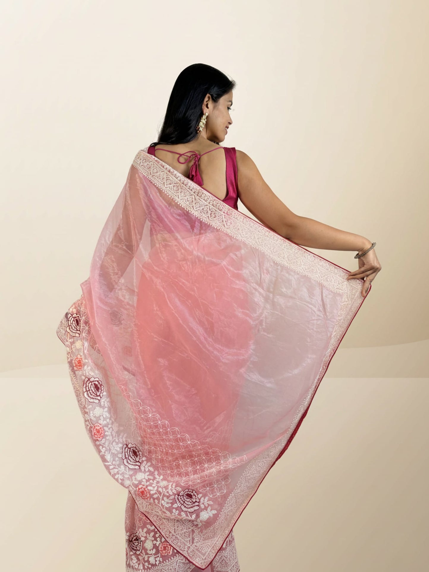 Peach Organza Designer Saree