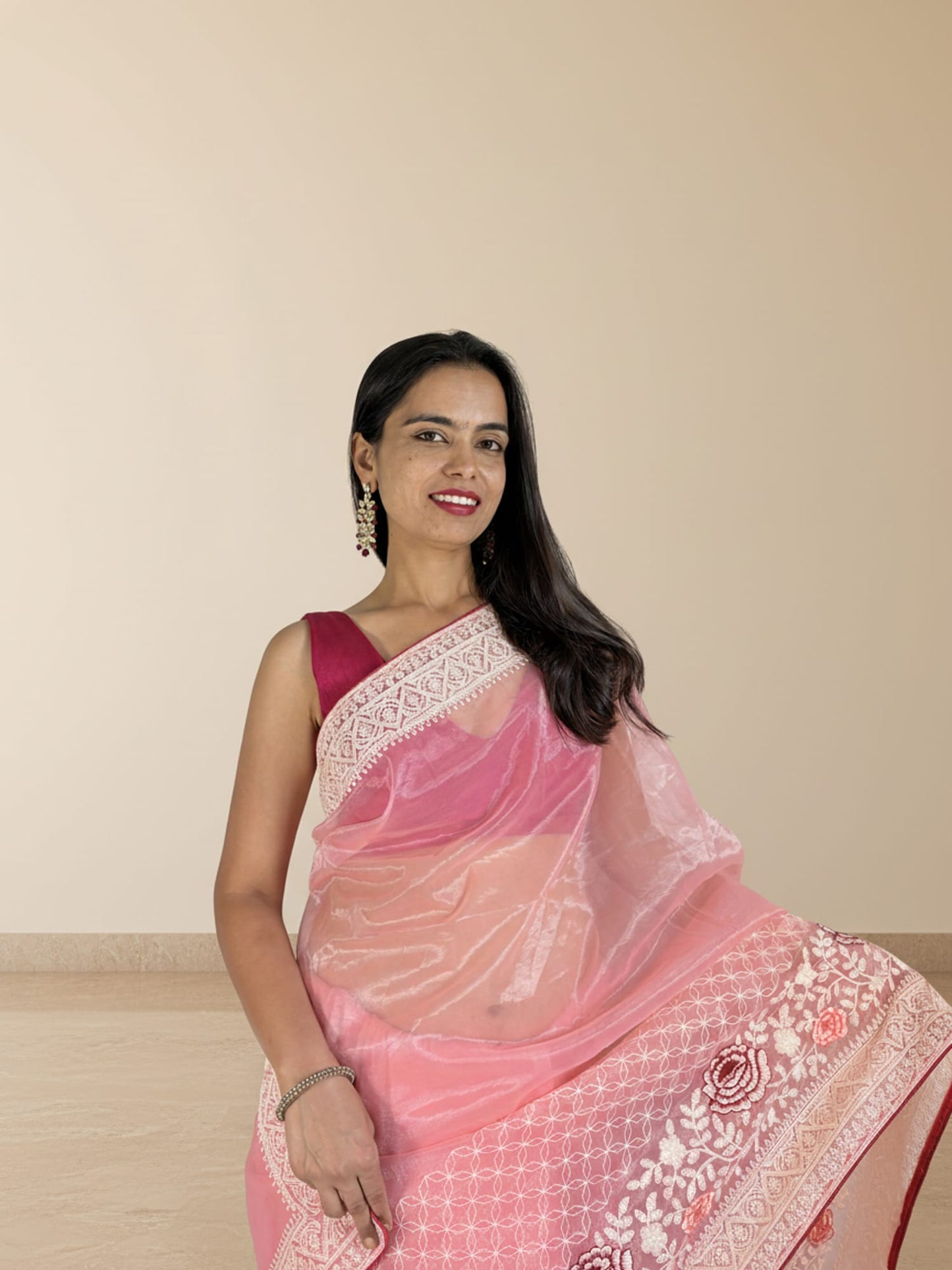 Peach Organza Designer Saree