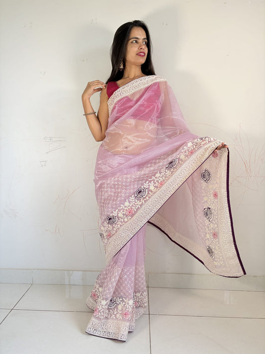 Purple Organza Designer Saree