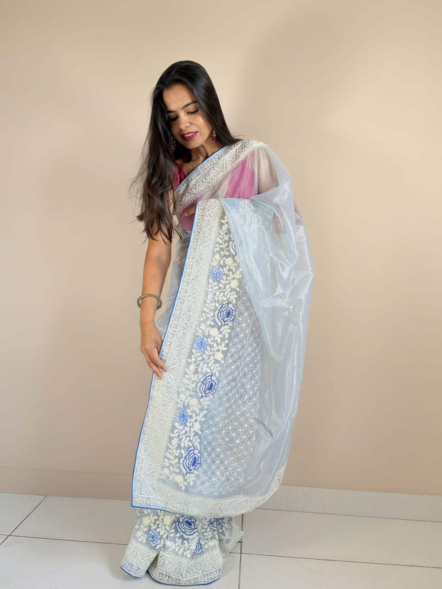 Blue Organza Designer Saree
