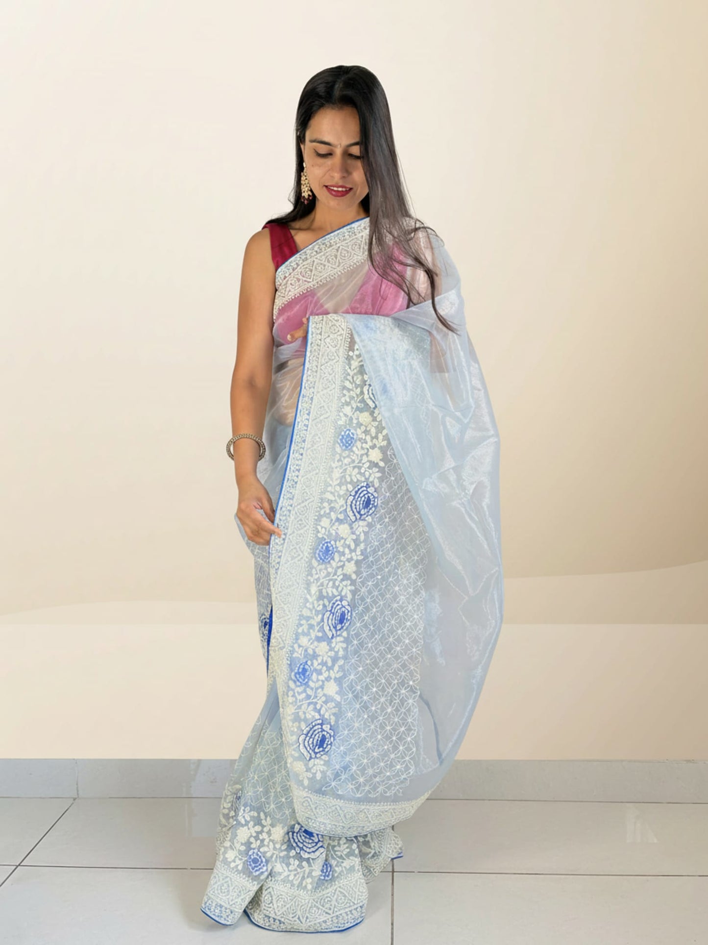 Blue Organza Designer Saree