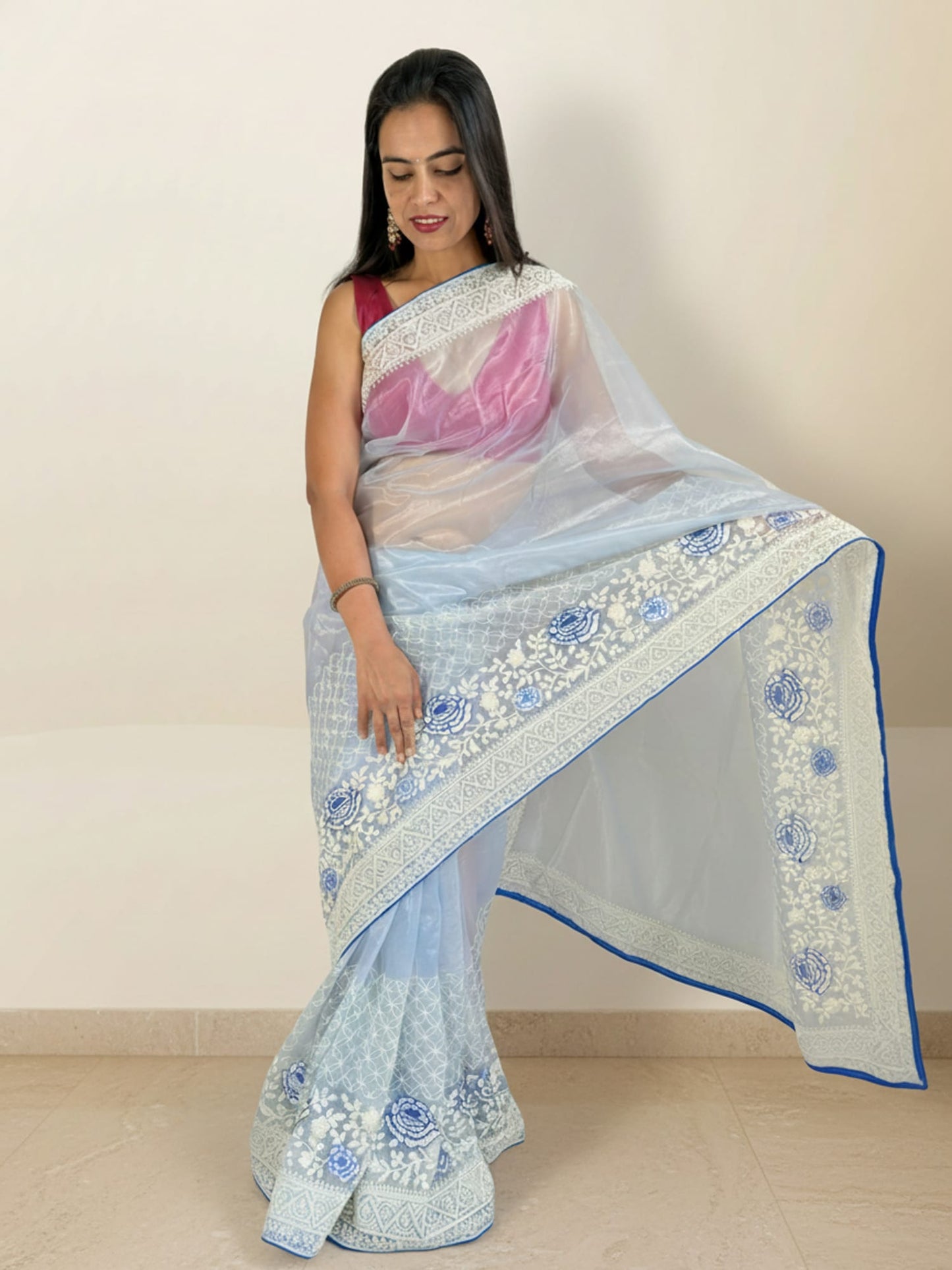 Blue Organza Designer Saree