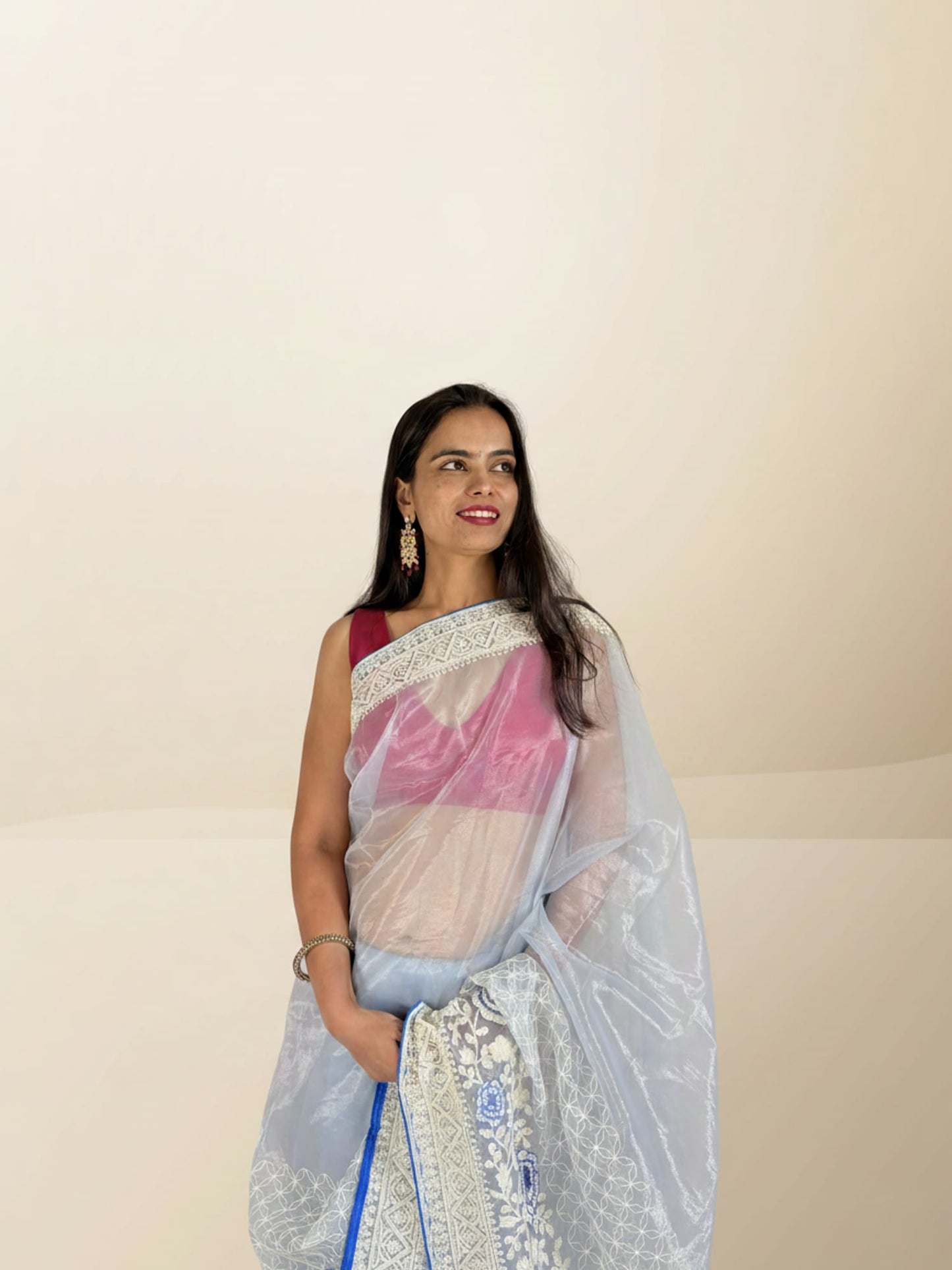 Blue Organza Designer Saree