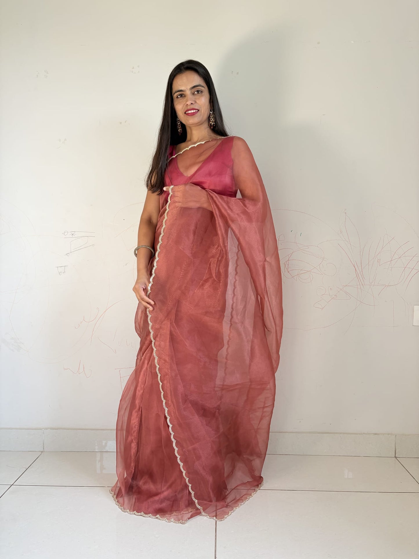 Rust Ready to Wear Designer Saree