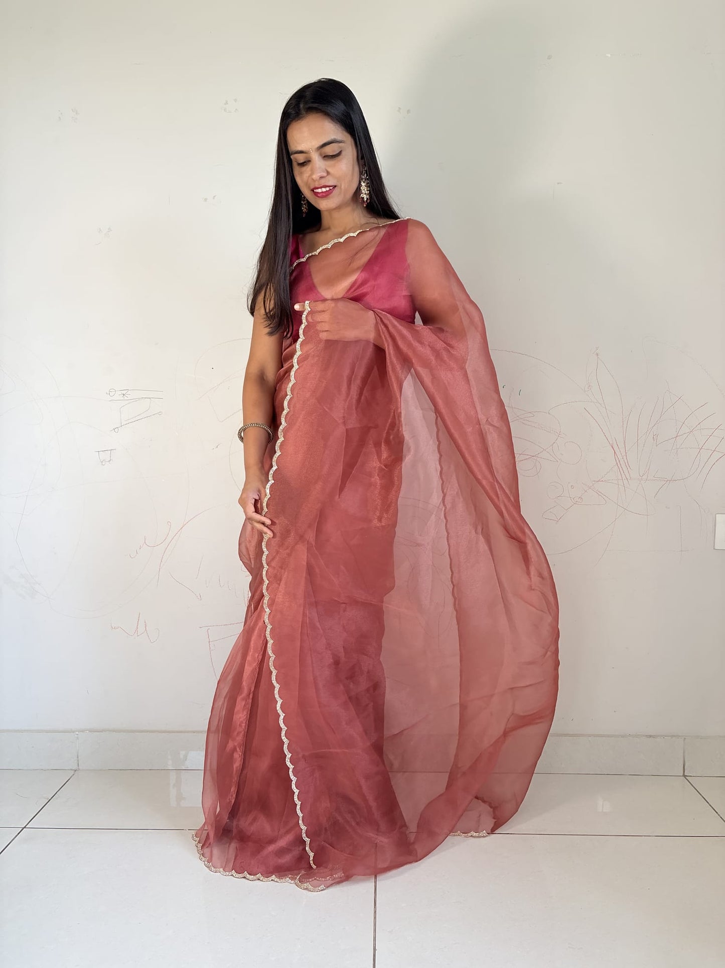 Rust Ready to Wear Designer Saree