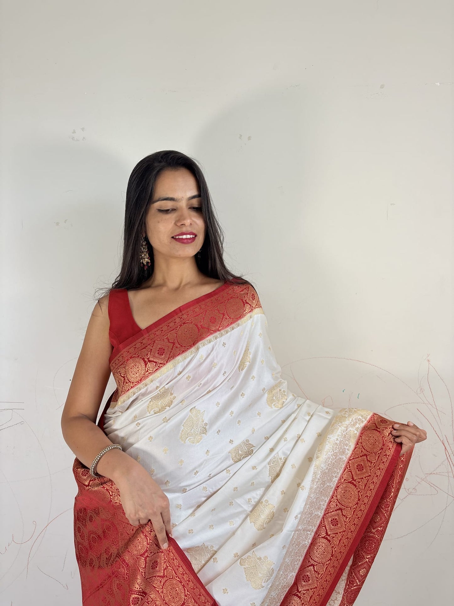 White Red Bengali Saree