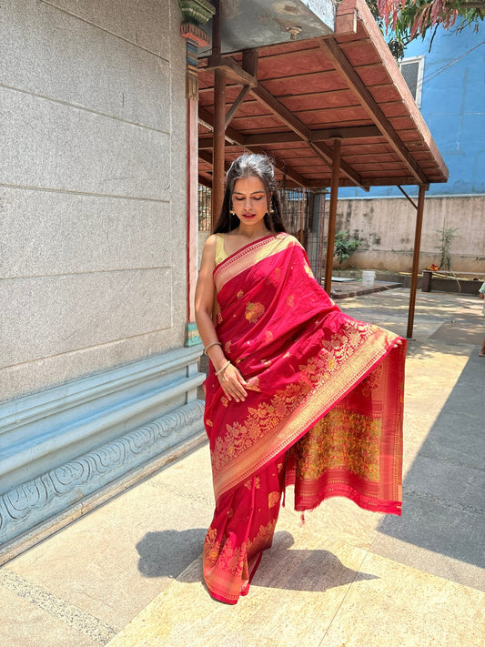 Kashi Dola - Sindhuri Laal Meenakari Banarasi saree