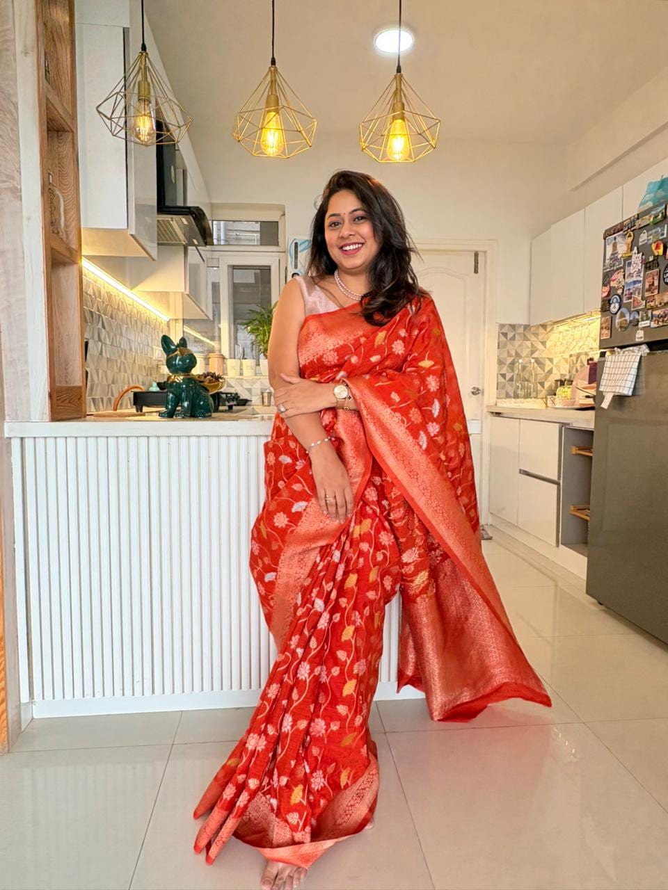 Kashi Tasser - Orange Meenakari motifs