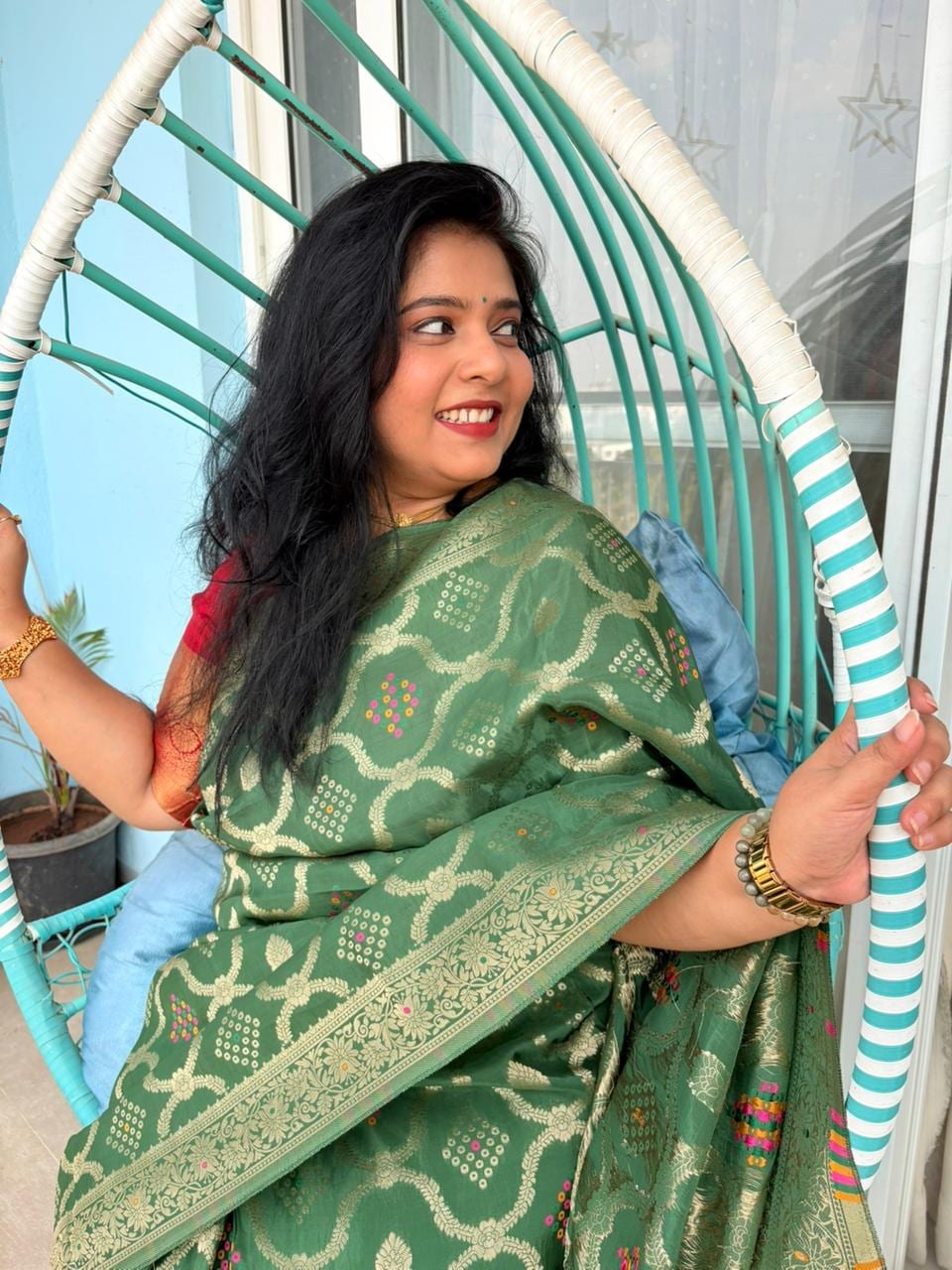 Kashi Crepe - Dark Green Bandhej Banarasi