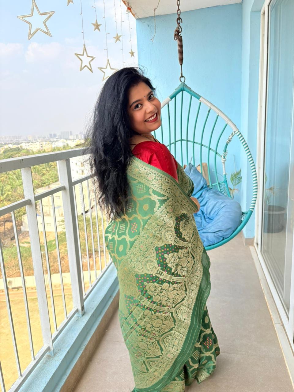 Kashi Crepe - Dark Green Bandhej Banarasi