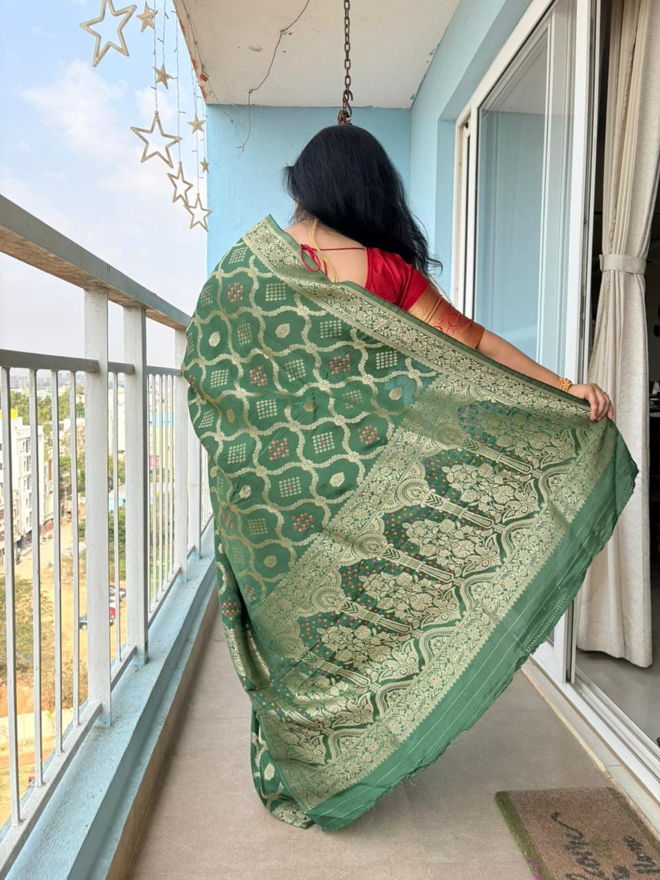 Kashi Crepe - Dark Green Bandhej Banarasi