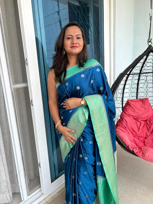 Kashi Mashru - Teal Blue and Green contrast