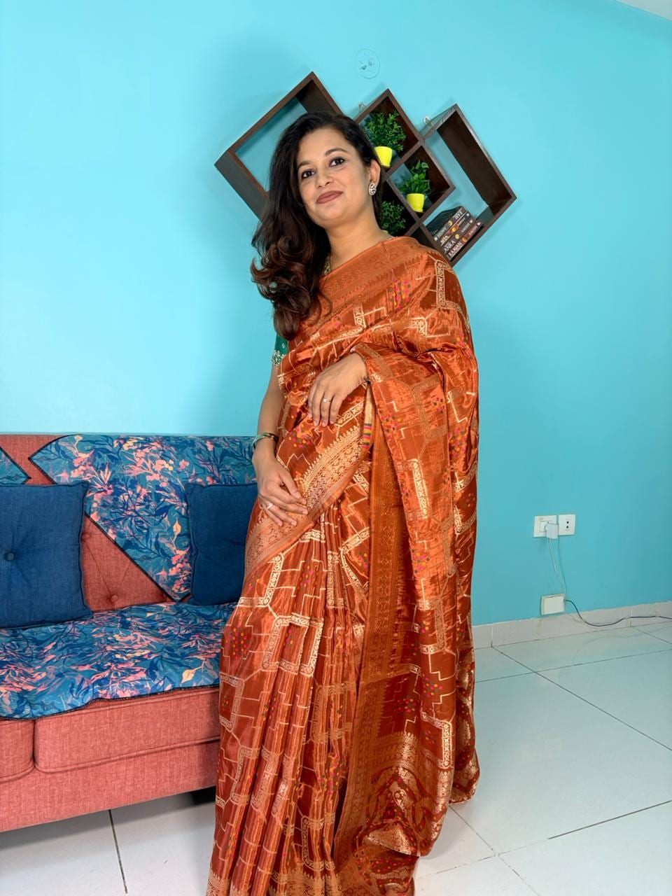 Kashi Crepe - Rust orange Bandhej