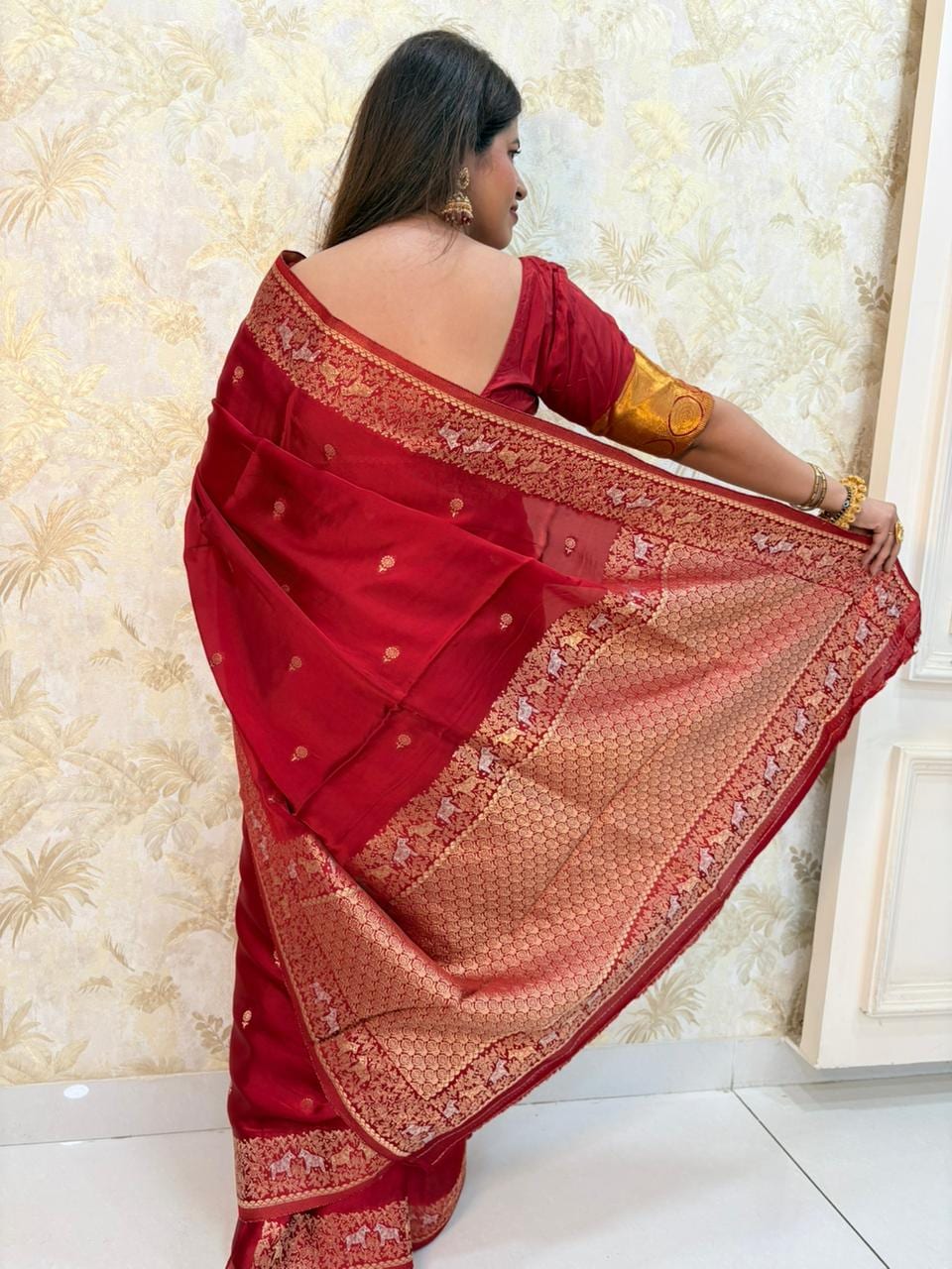 Kashi Mashru - Deep Red Animal Motifs
