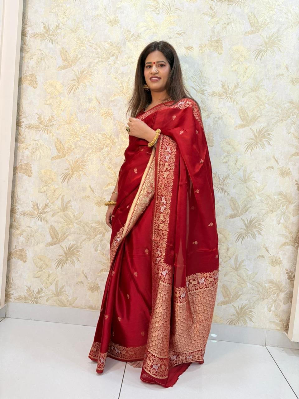 Kashi Mashru - Deep Red Animal Motifs