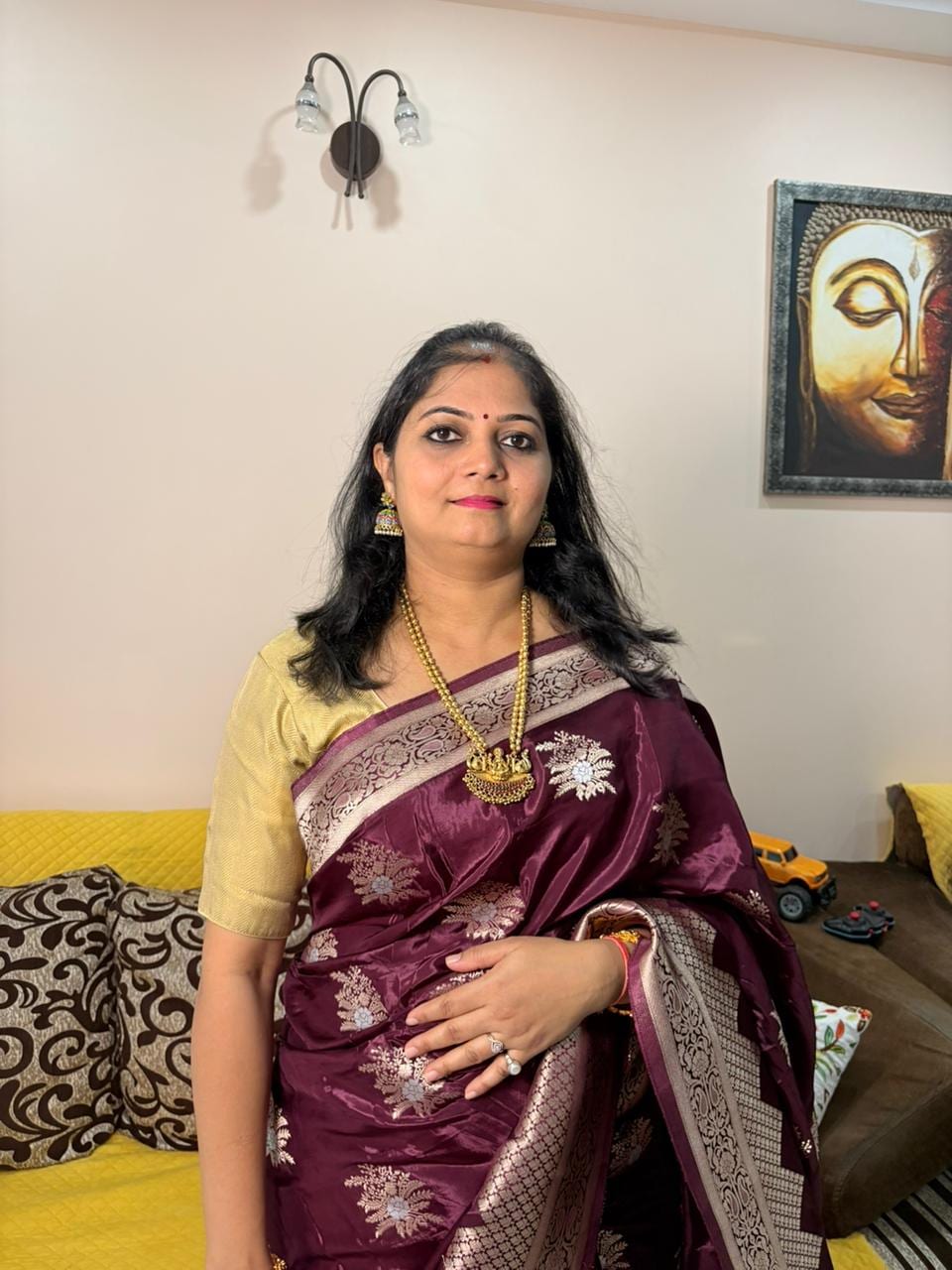Kashi Crepe - Wine color flower motifs