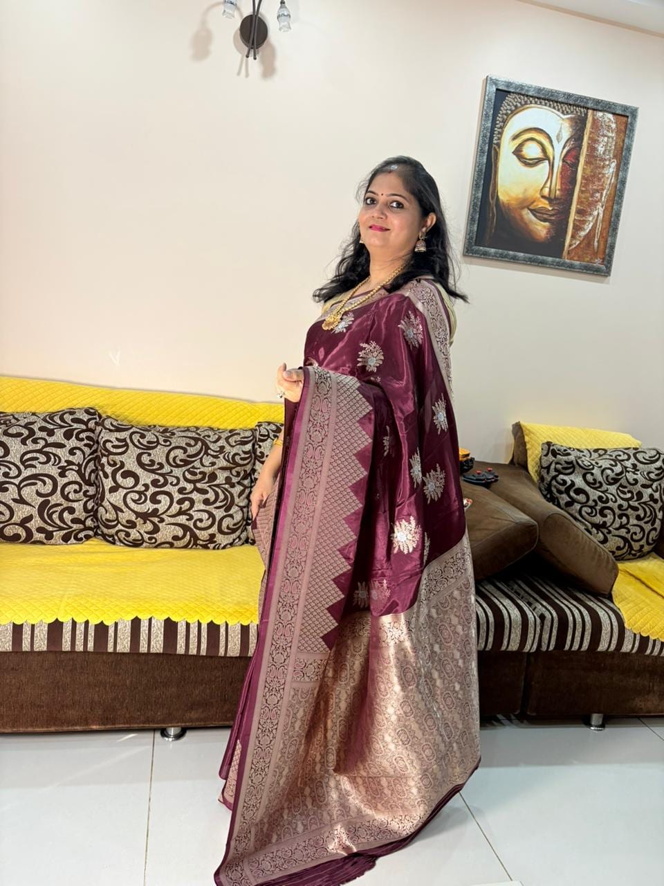 Kashi Crepe - Wine color flower motifs