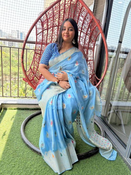 Kashi Crepe - Light blue with Meenakari Motifs