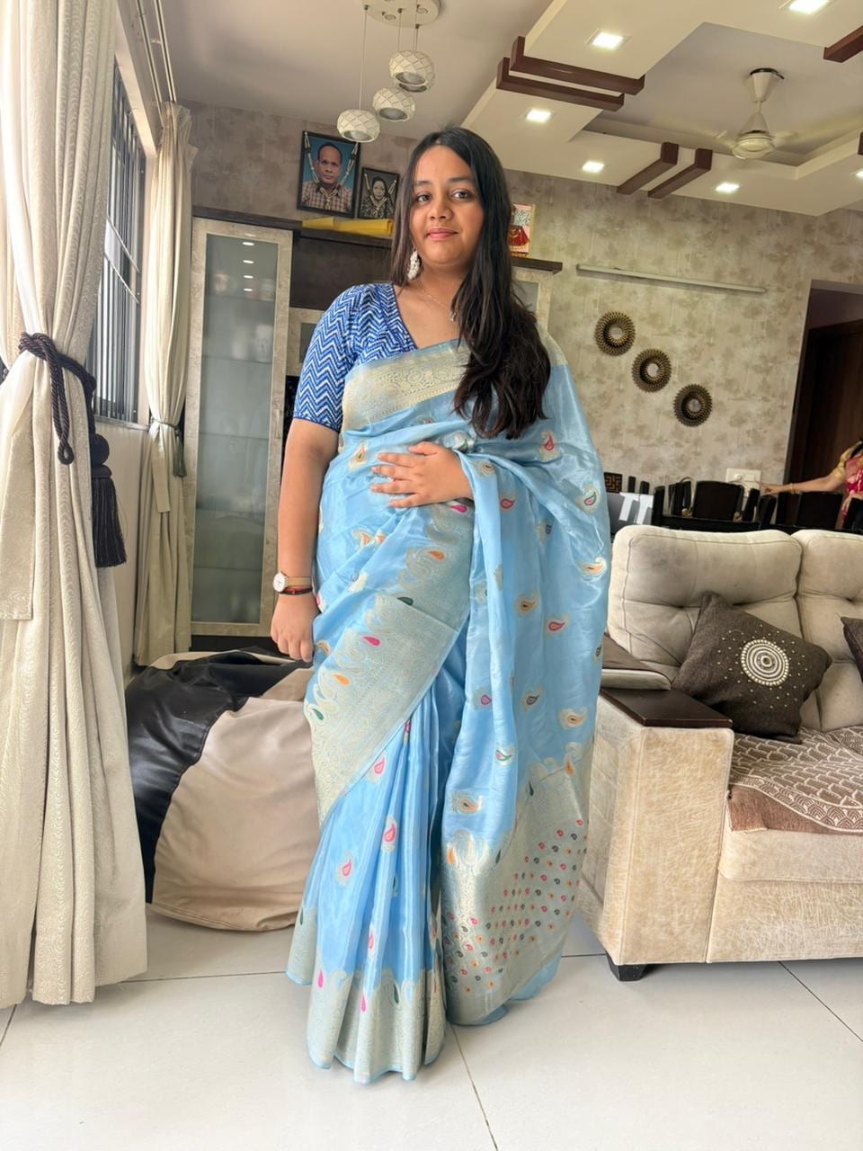 Kashi Crepe - Light blue with Meenakari Motifs