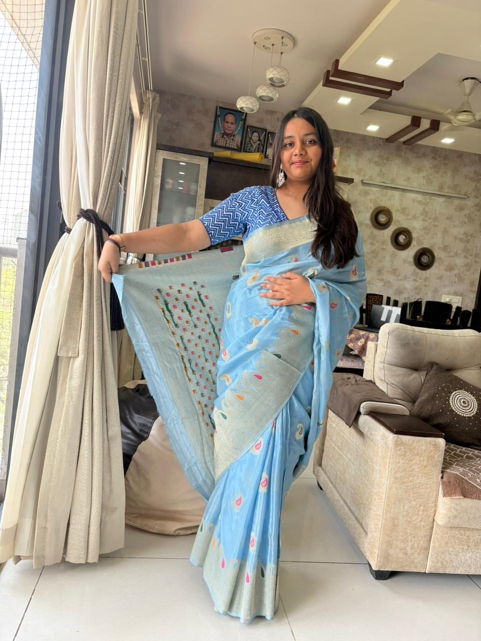 Kashi Crepe - Light blue with Meenakari Motifs