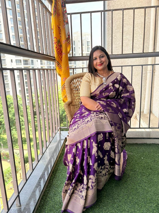 Kashi Crepe - Purple Animal motifs