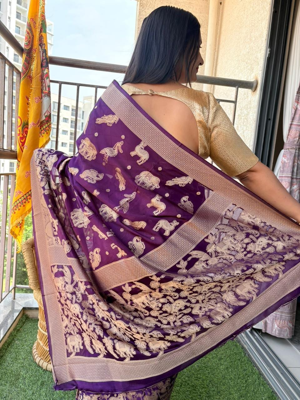 Kashi Crepe - Purple Animal motifs