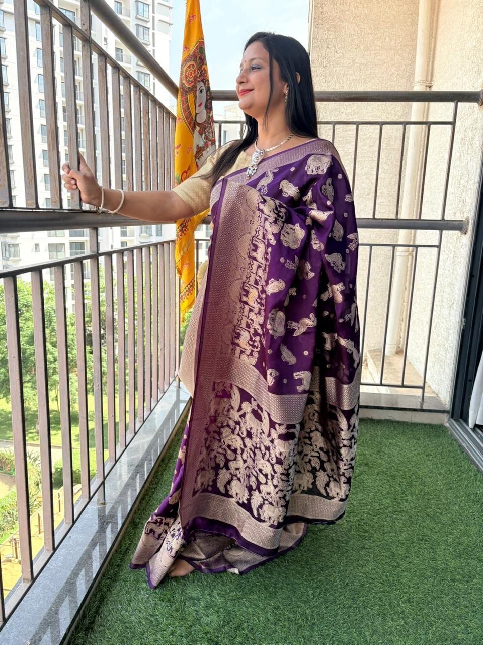 Kashi Crepe - Purple Animal motifs