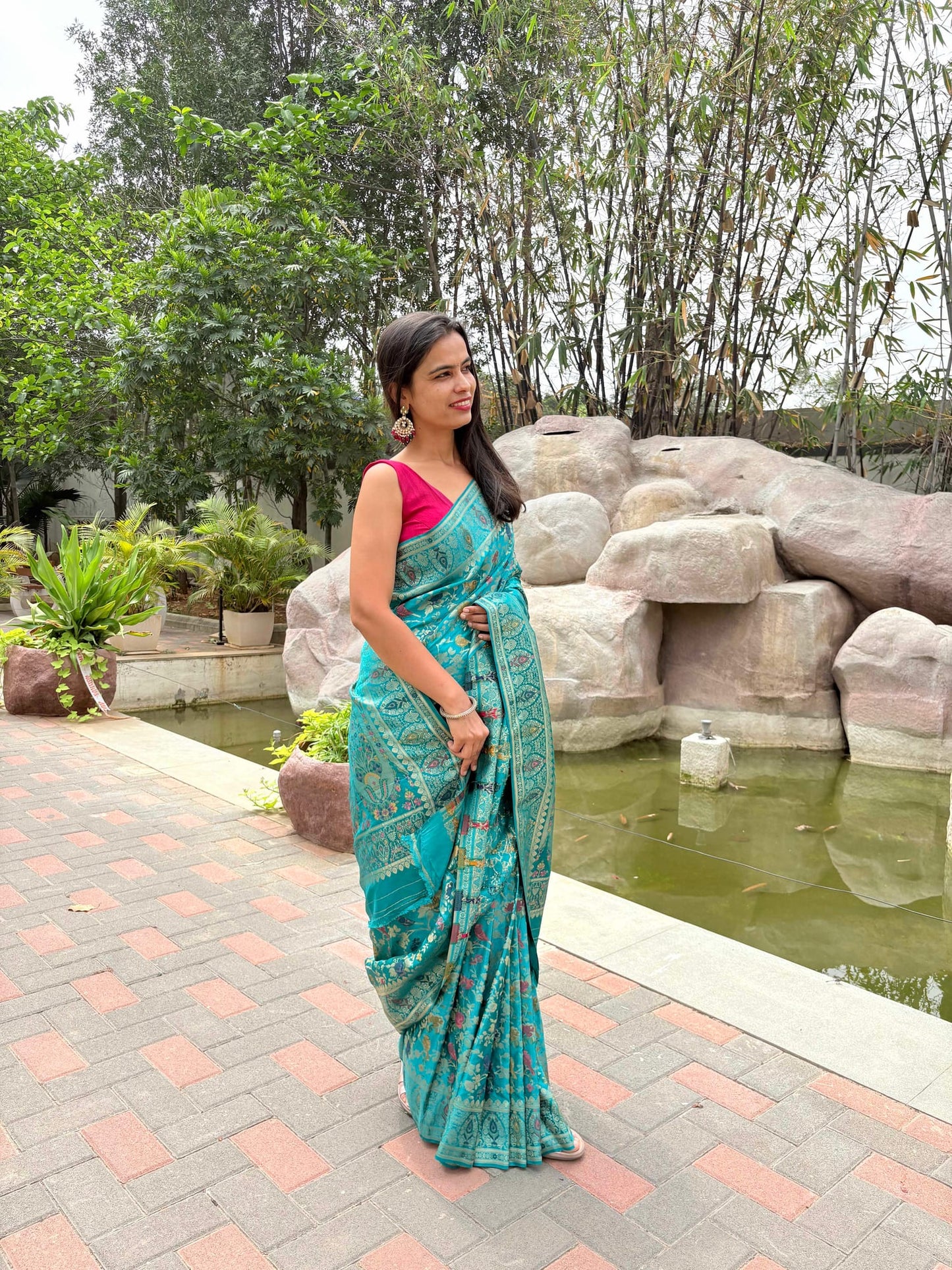 Kashi Mashru - Firozi Meenakari Banarasi saree