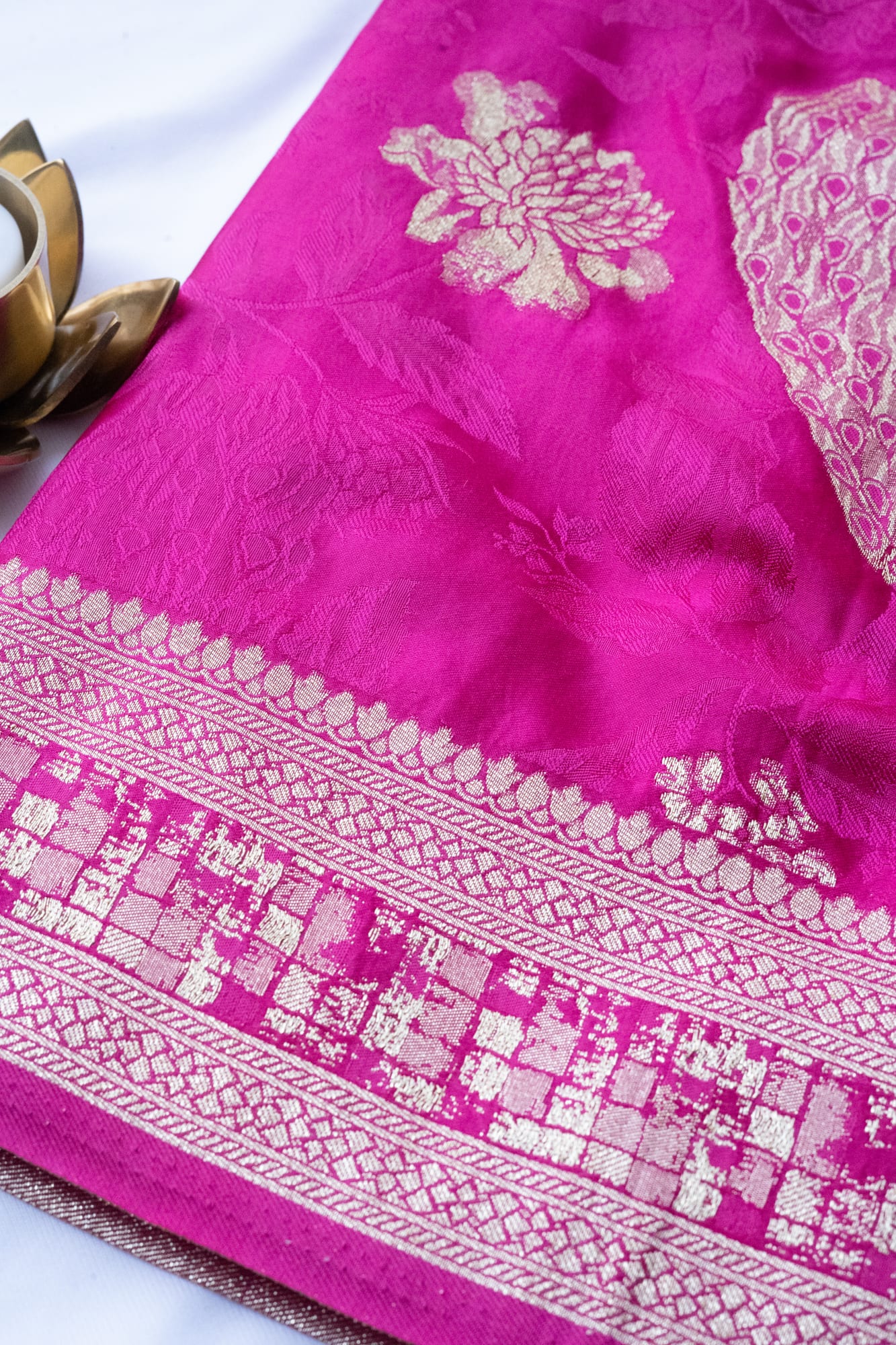 Pink Crepe Peacock Motif Fabric