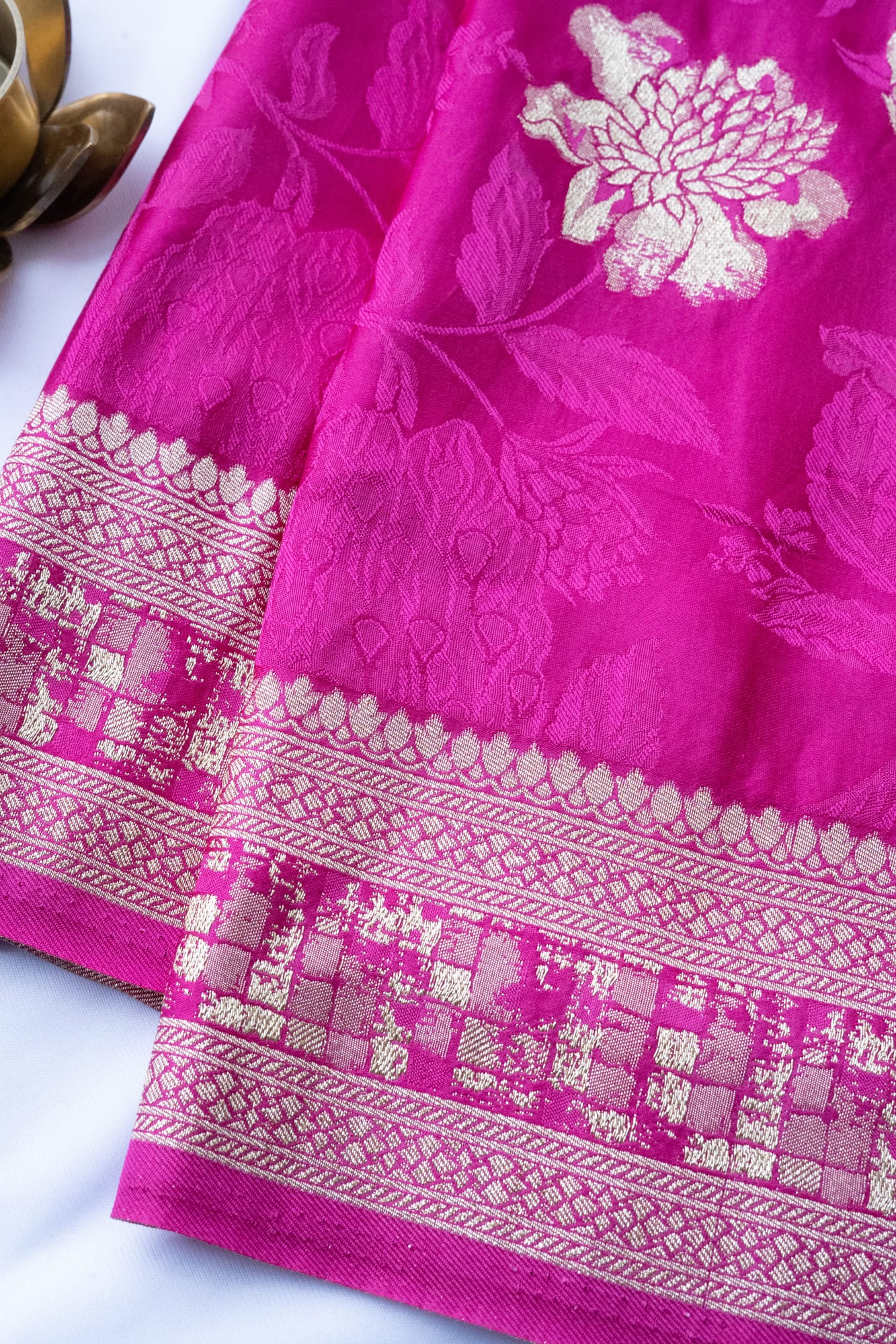 Pink Crepe Peacock Motif Fabric