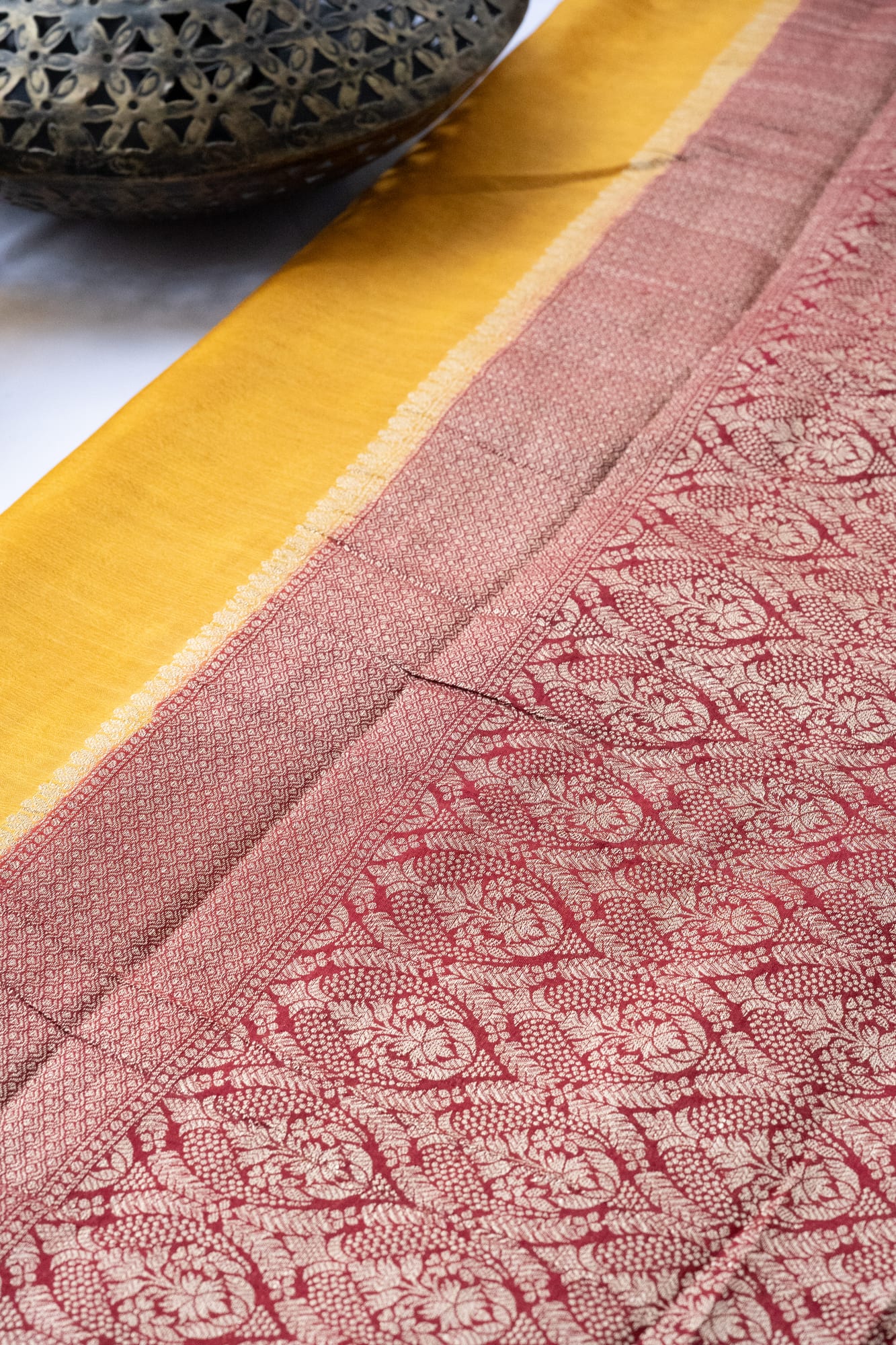 Kashi Crepe Georgette - Yellow and Red Contrast